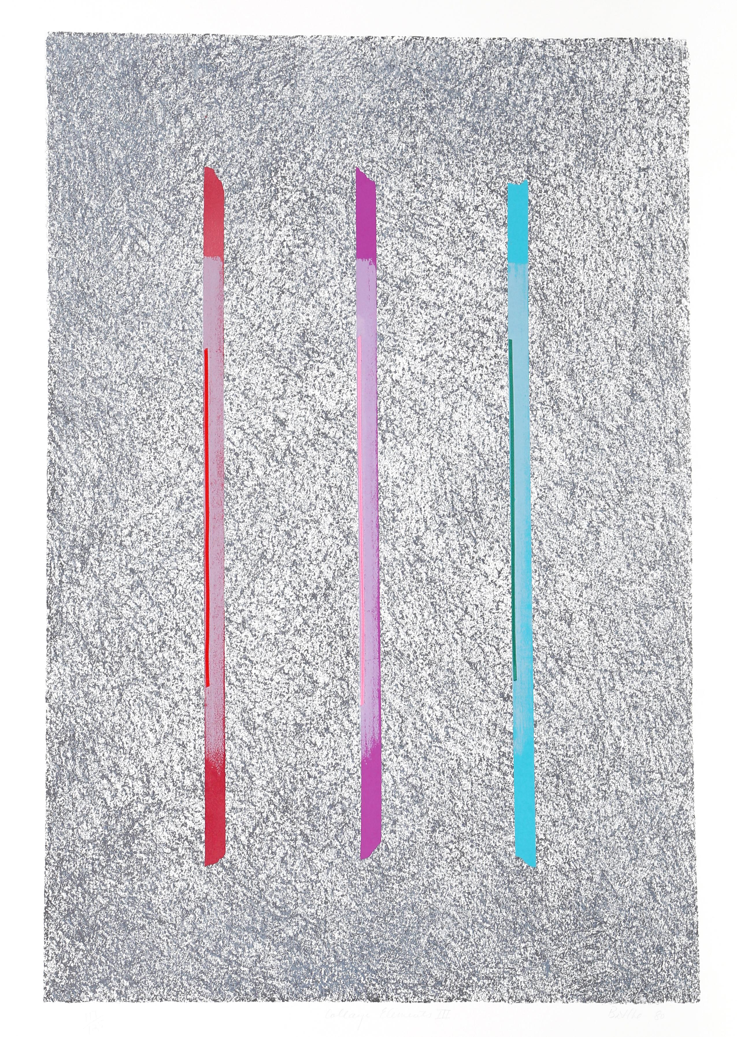 Künstlerin: Georgette Batlle
Titel: Collage-Elemente III
Jahr: 1980
Medium: Siebdruck, signiert und nummeriert mit Bleistift
Auflage: 125
Größe: 44 x 30 Zoll (111,76 x 76,2 cm)