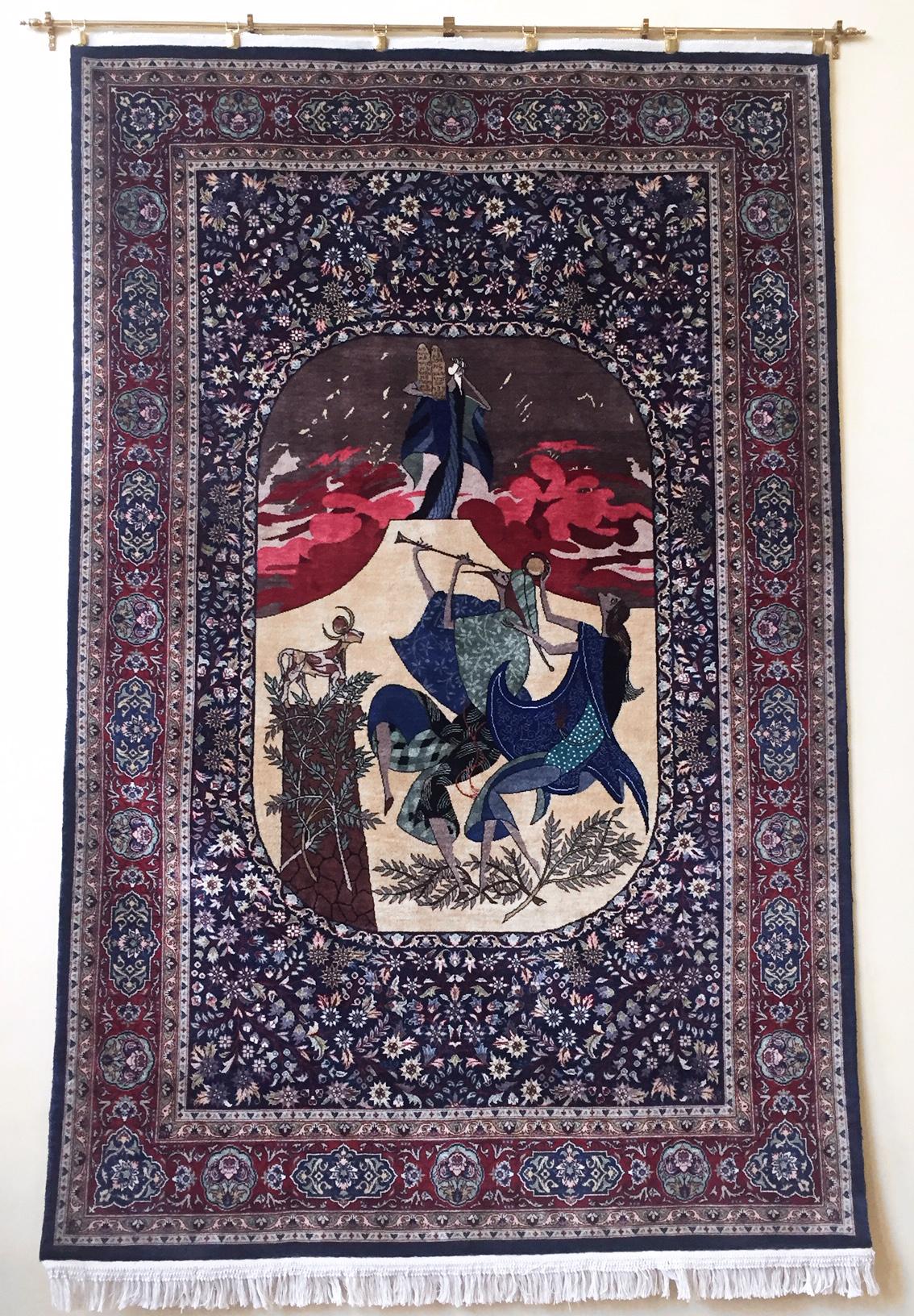 Moses and the Ten Commandments (Passover), Large Tapestry Rug by Shlomo Katz