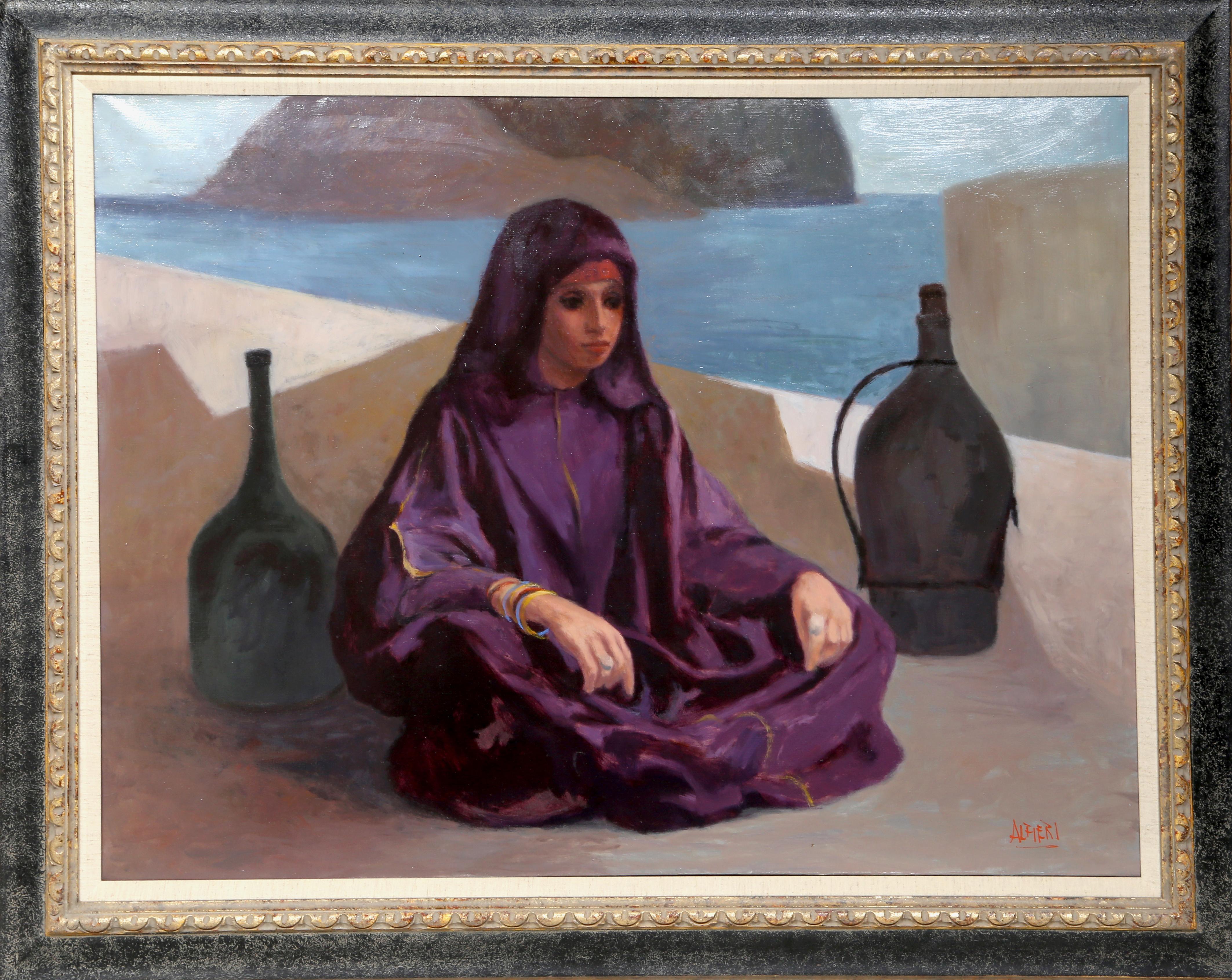 Bedouin Woman in Purple, Oil Painting