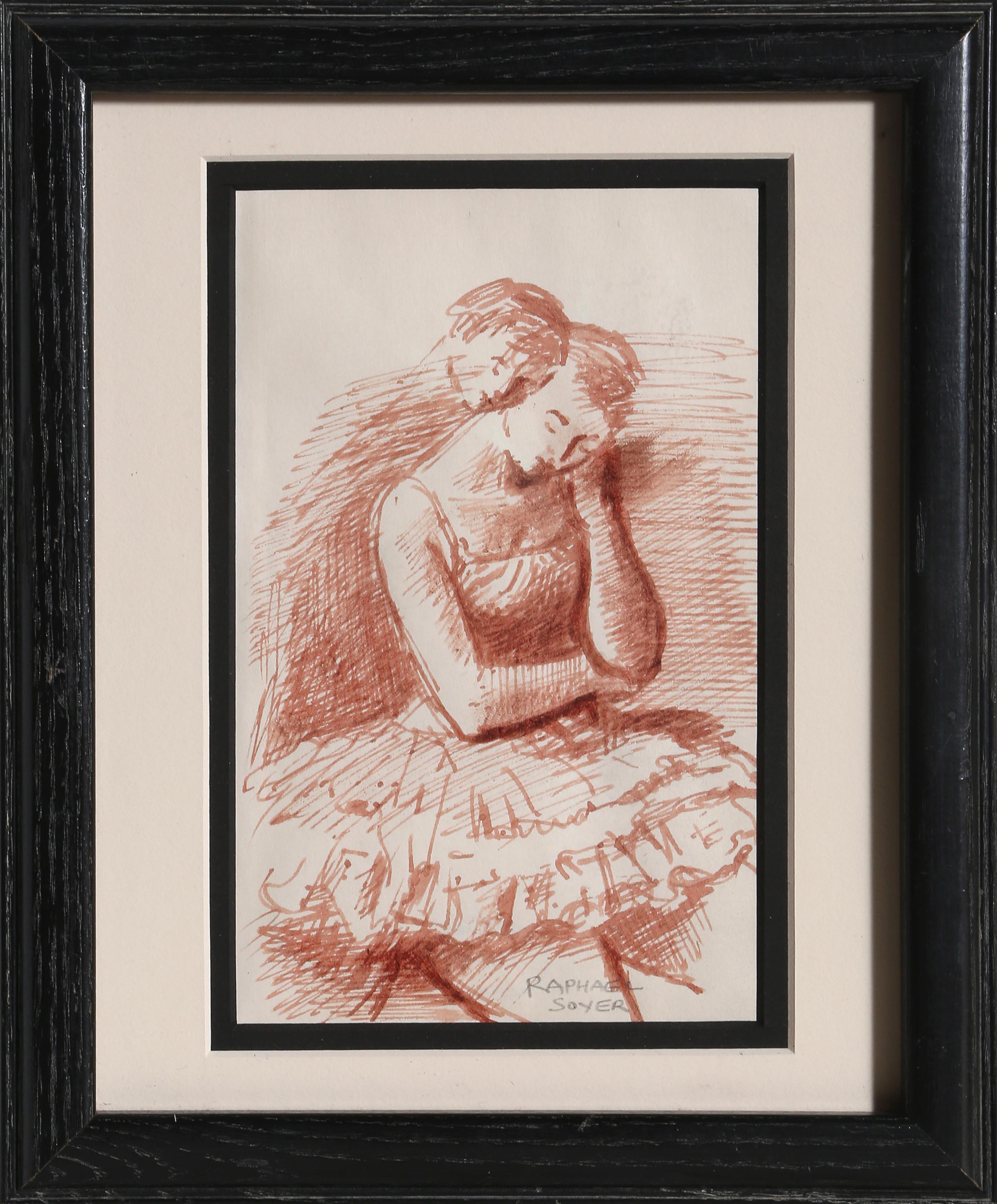 Pensive Dancer, Ink Drawing by Raphael Soyer