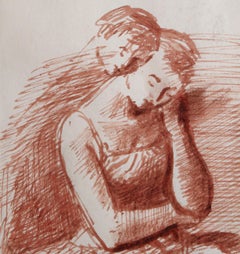 Pensive Dancer, Modern Ink Drawing by Raphael Soyer