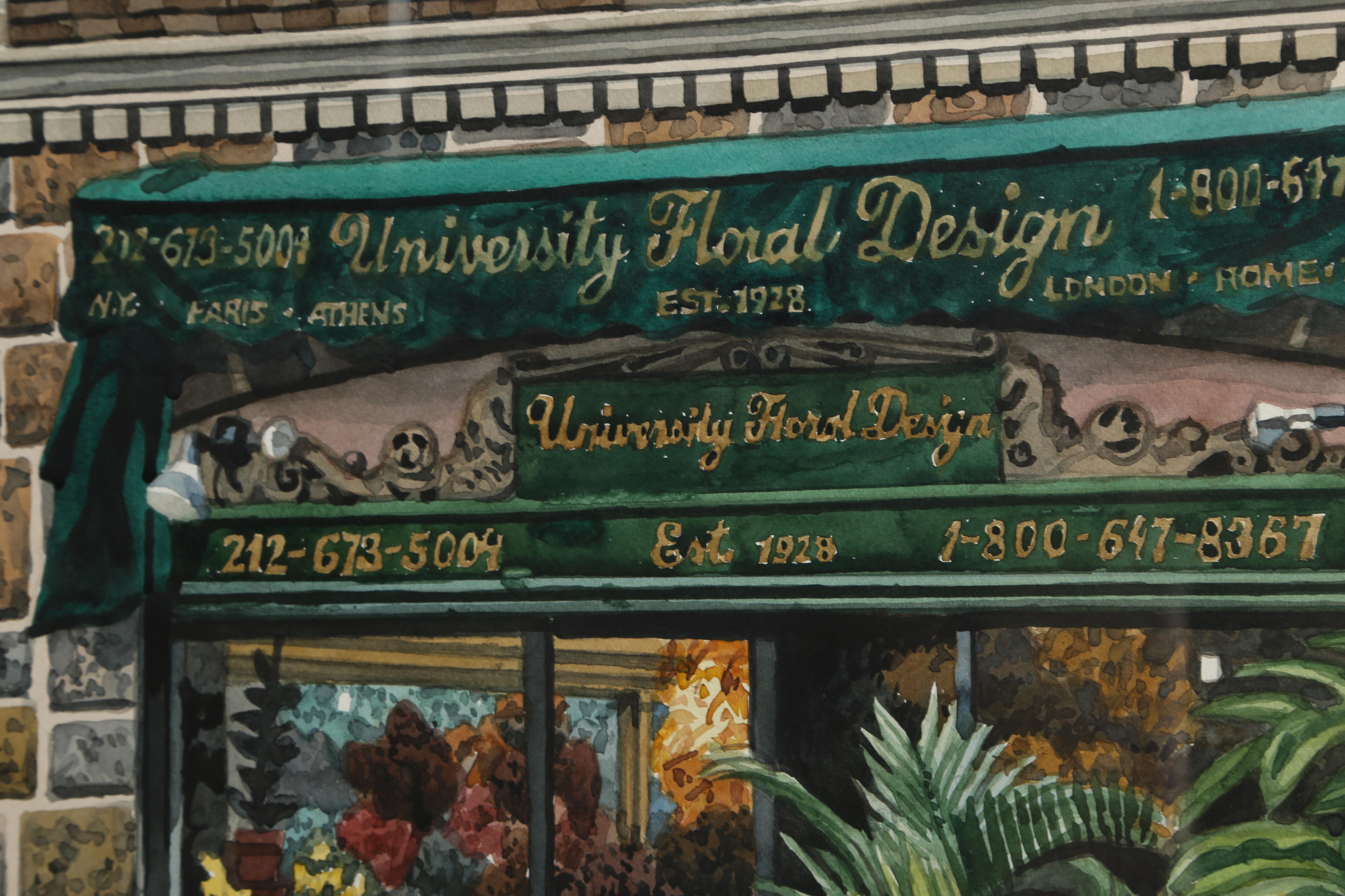 Floral Design der Universität, gerahmtes fotorealistisches Aquarellgemälde (Beige), Landscape Art, von Unknown