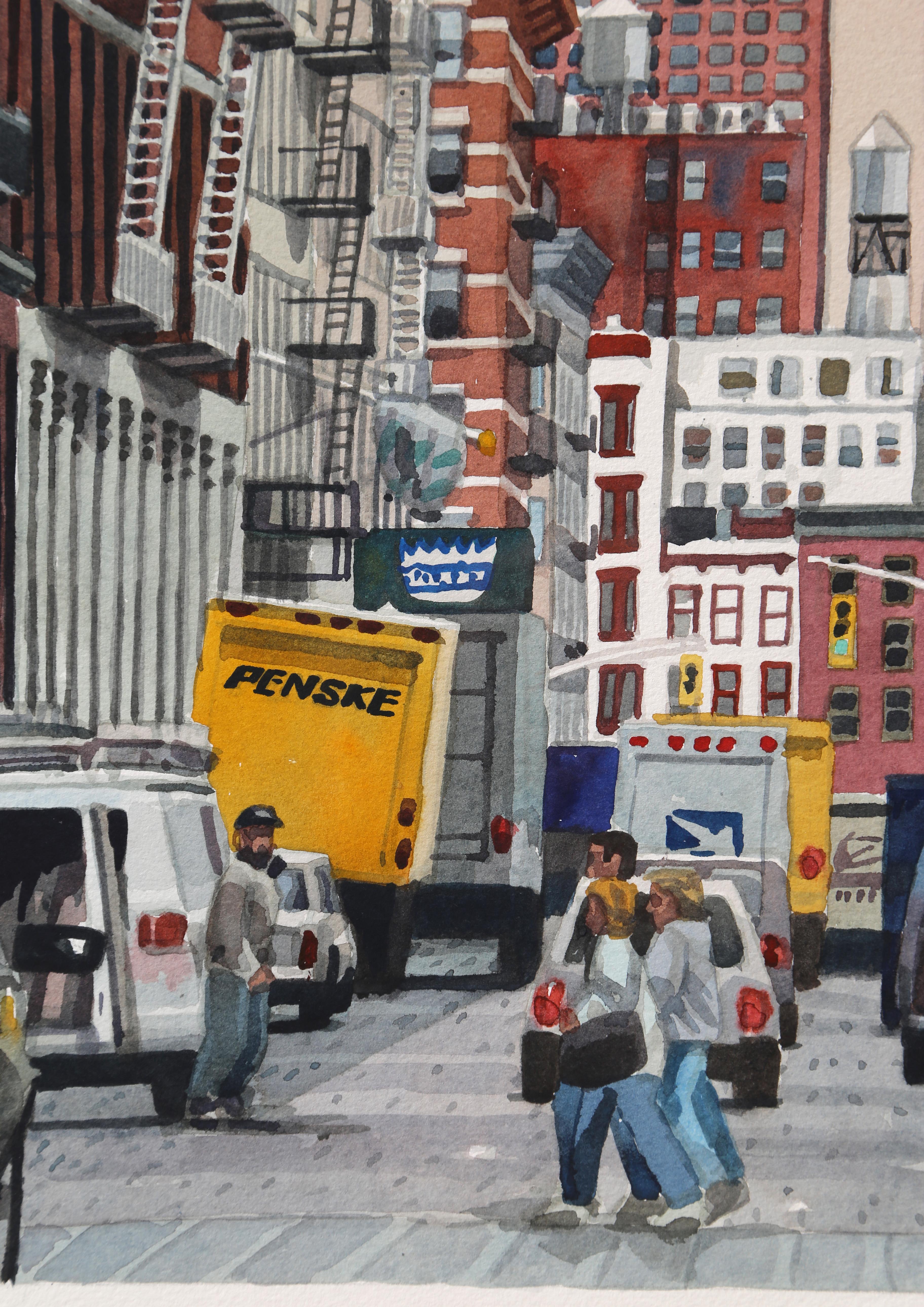Soho, Mercer Street - Acuarela fotorrealista sobre papel enmarcada - Art de Unknown