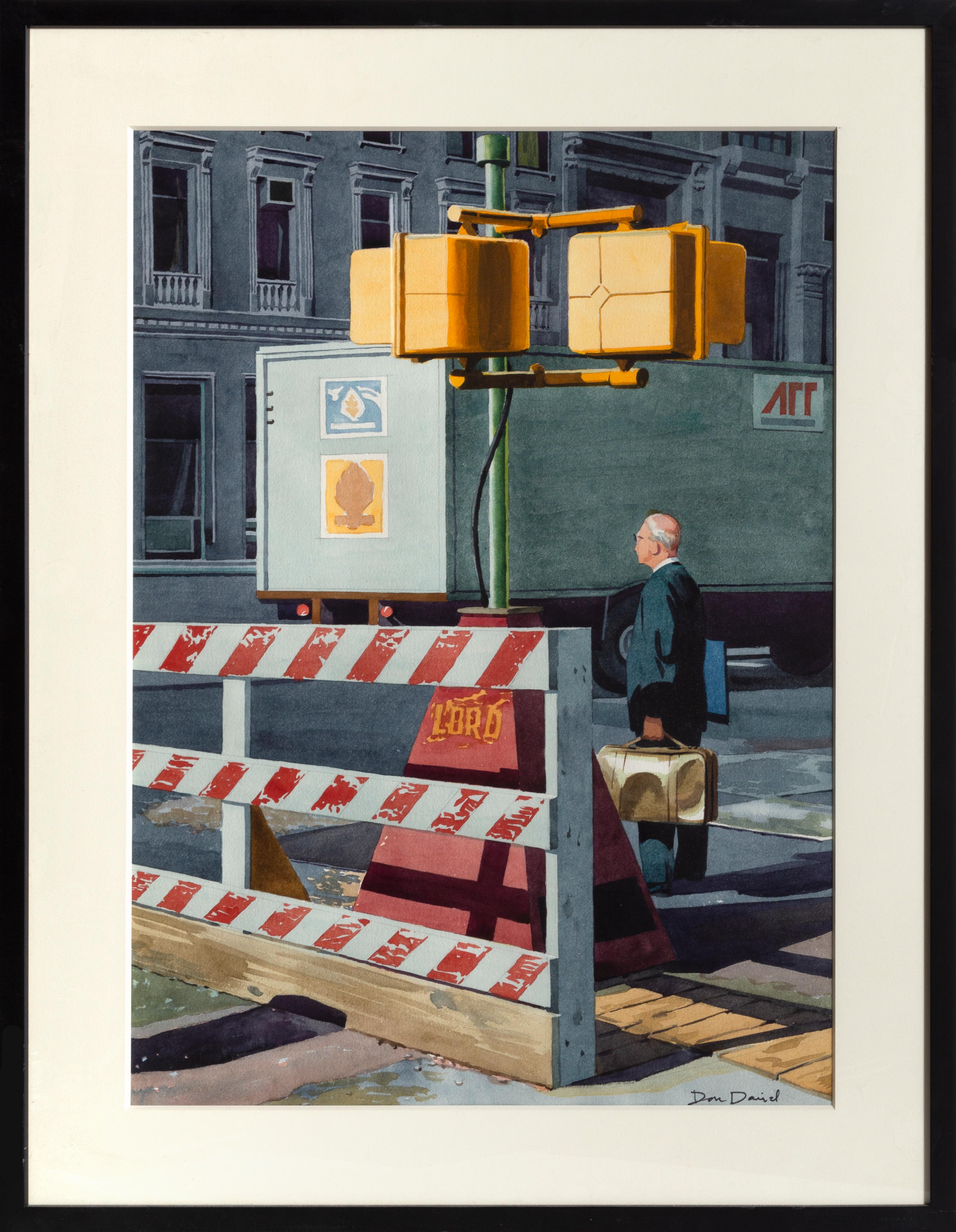 Crosswalk, New York City, Photorealist Watercolor on Paper by Don David