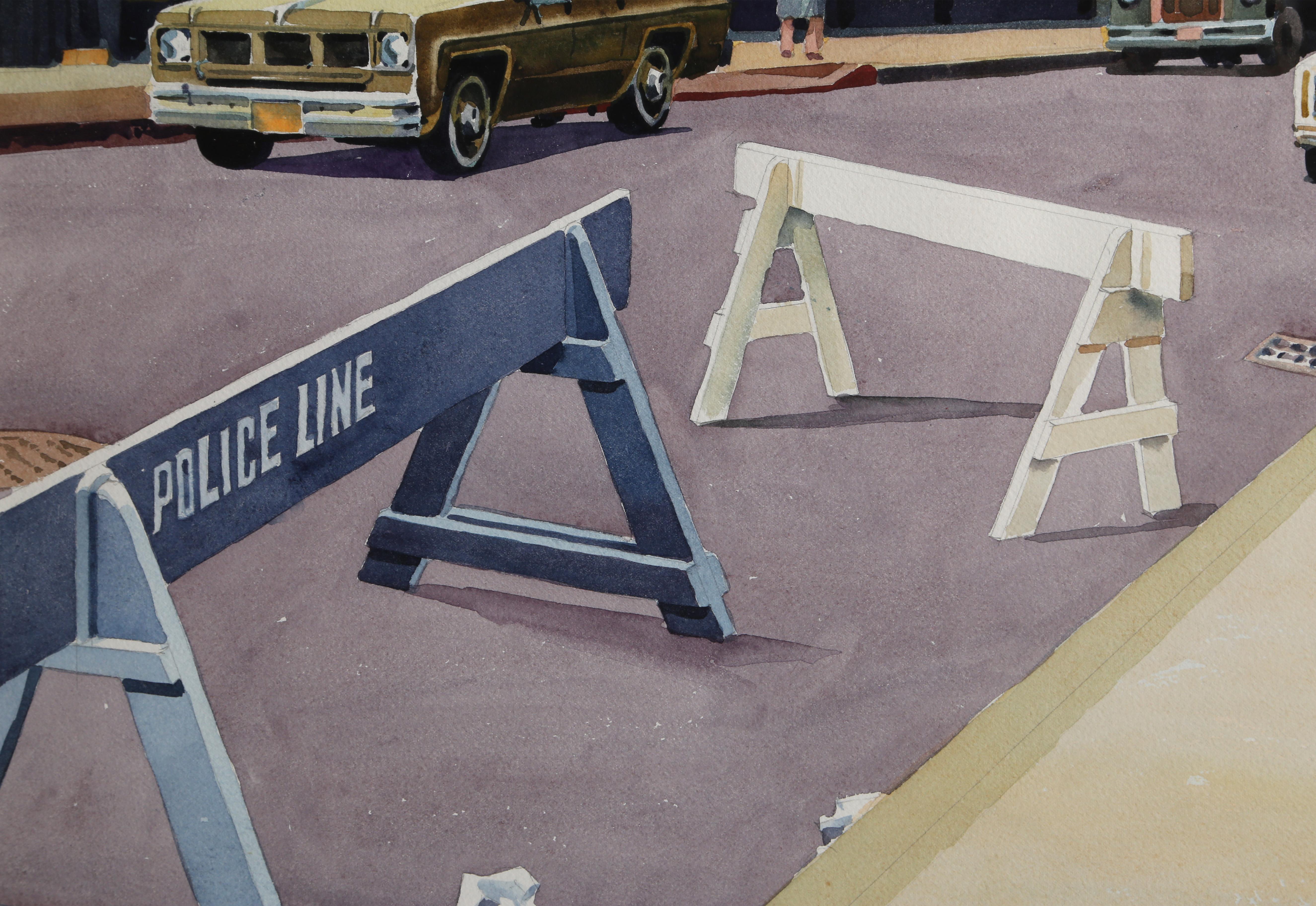 Police Line, New York City - Beige Landscape Art by Don David