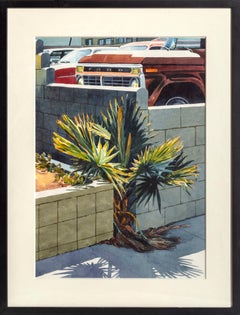 Palm Tree, New York City, Photorealist Watercolor Painting by Don David