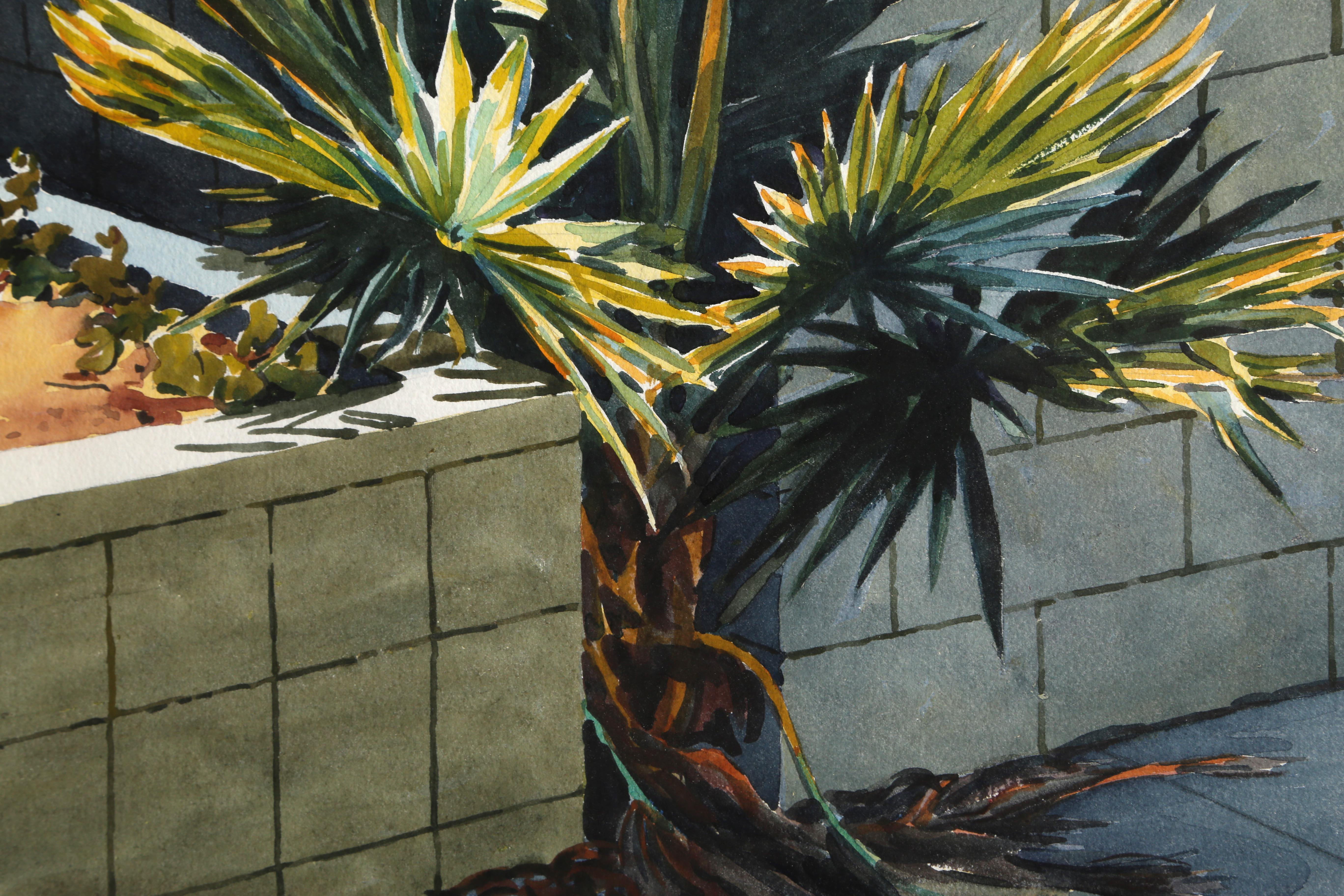 Palm Tree, New York City, fotorealistisches Aquarellgemälde von Don David im Angebot 2