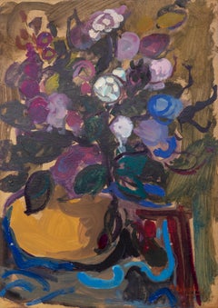 Flower Bouquet, Abstract Gouache on Board by Moshe Rosenthalis