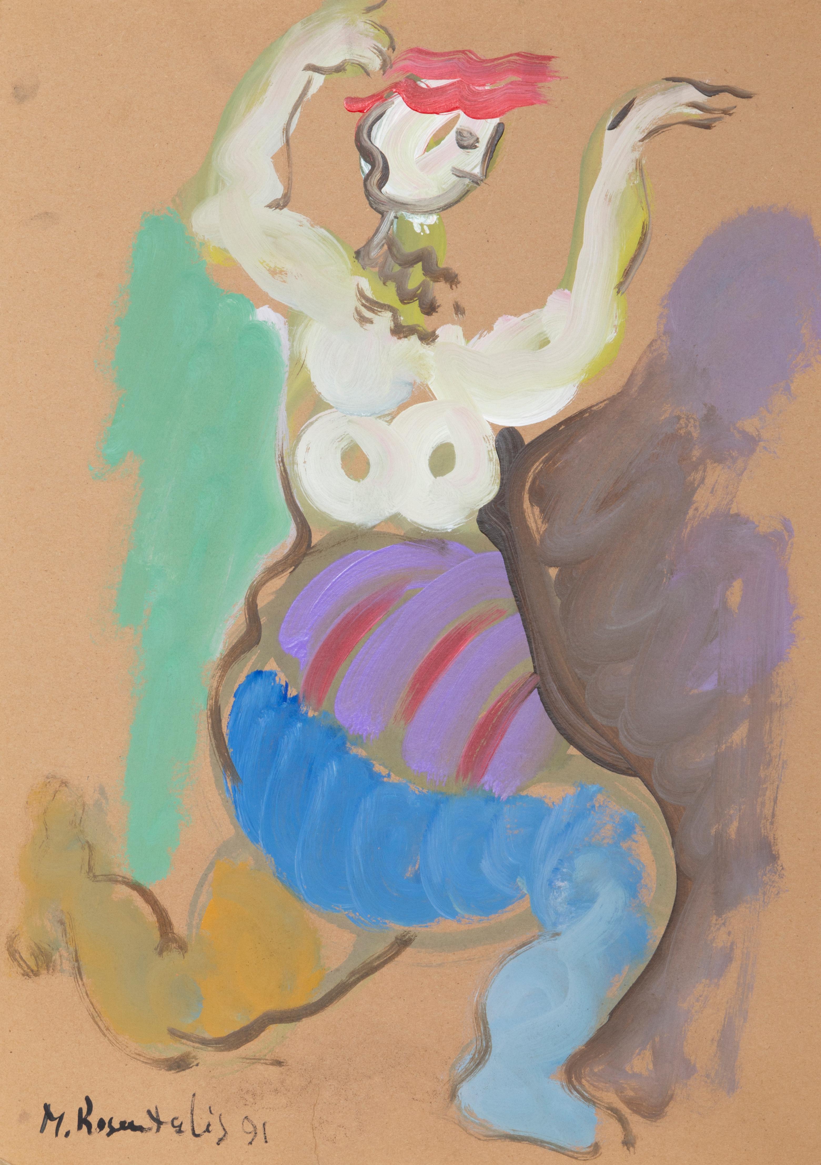 Running Figure, Gouache on Board Painting by Moshe Rosenthalis