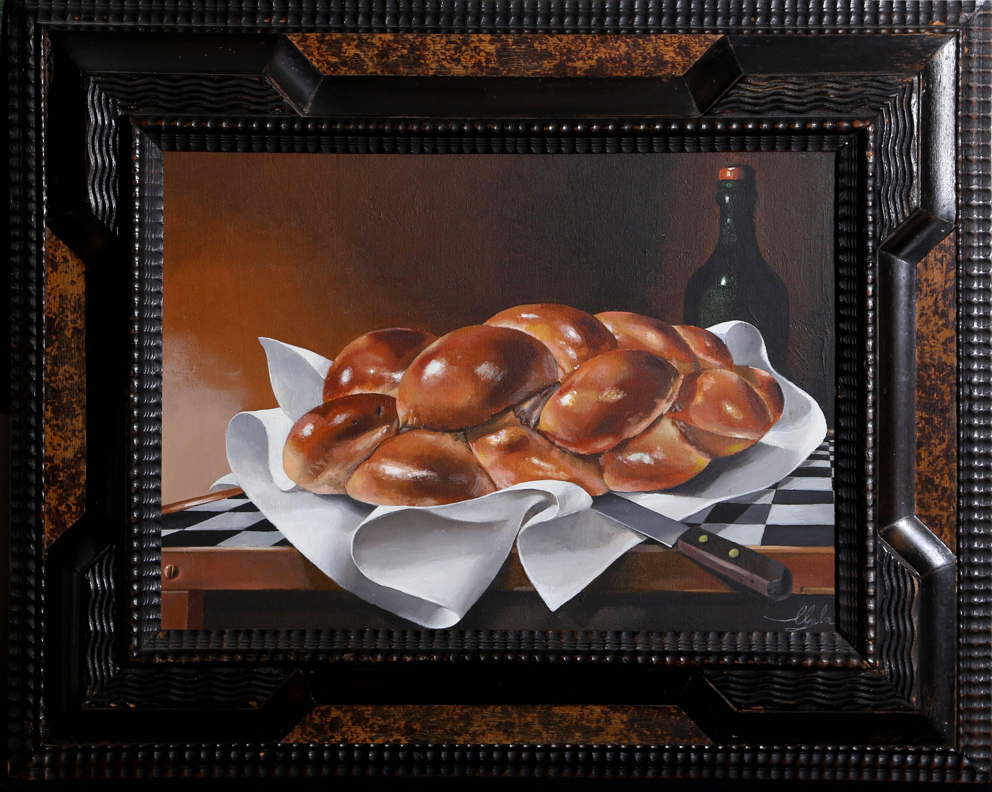 A. Lester Gaba Still-Life Painting - Fresh Challah Bread