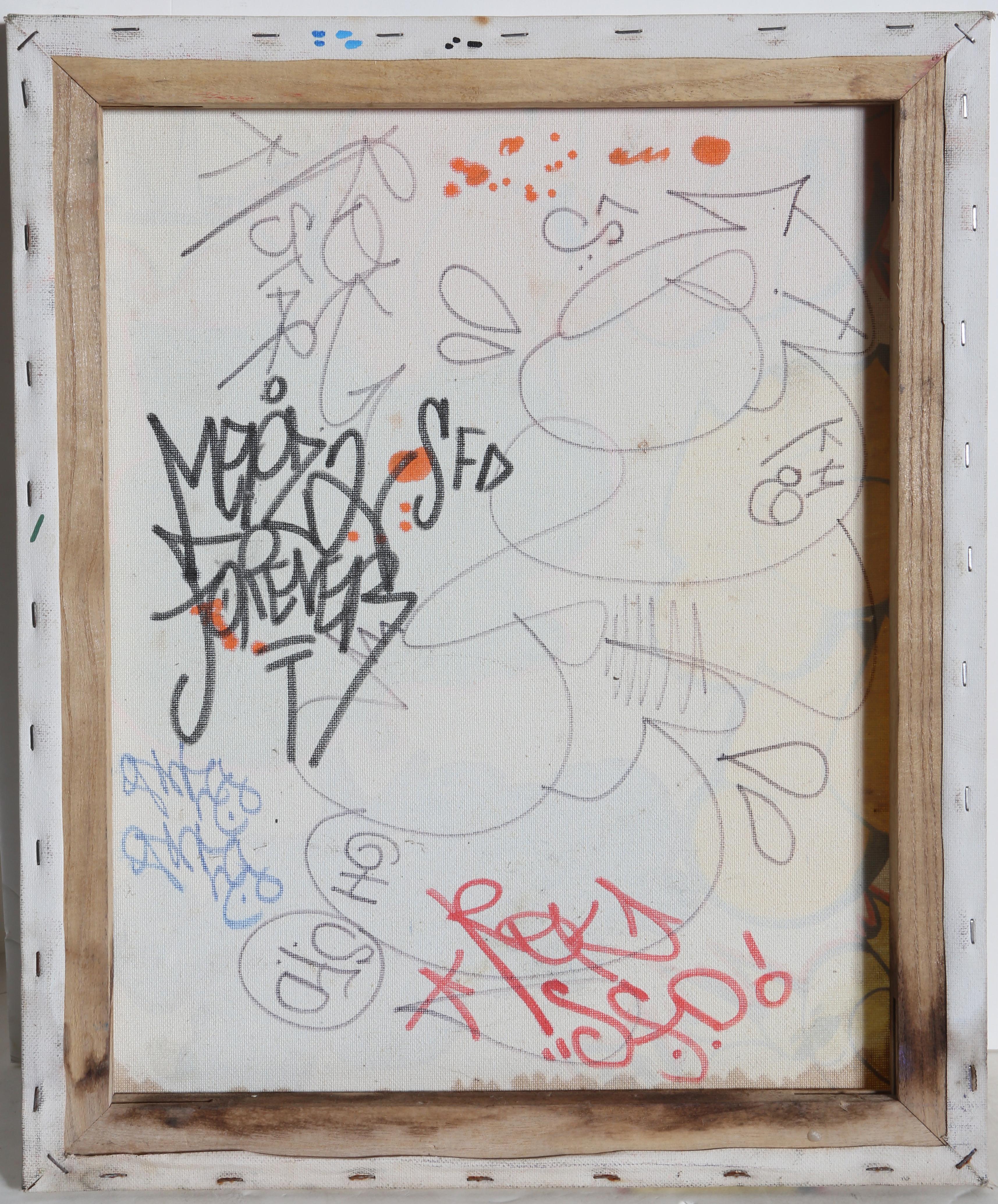 Zanne, pittura spray e acrilica in stile street art su tela - Painting di Unknown