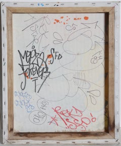 Fächer, Sprühfarbe und Acrylgemälde im Street-Art-Stil auf Leinwand