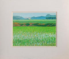 Vintage Flowering Field, Pastel Landscape