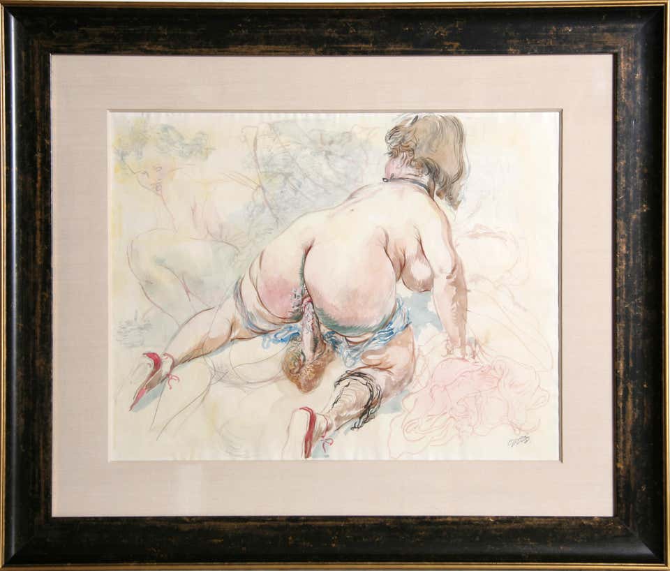 The Red Shoes (Erotic), Ink and Watercolor Painting by George Grosz