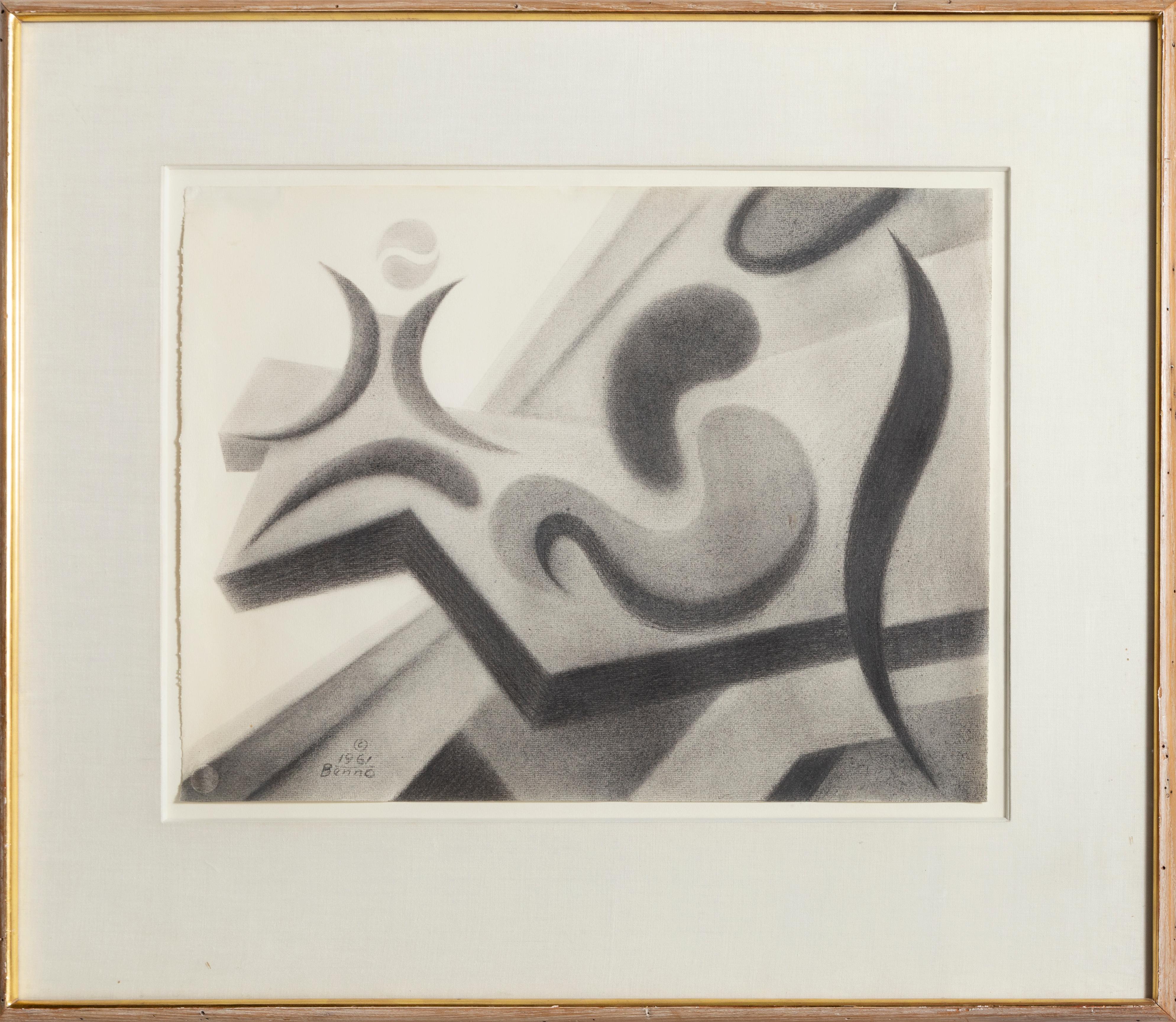 Modern Abstract Still-Life Drawing by Benjamin Benno 1961