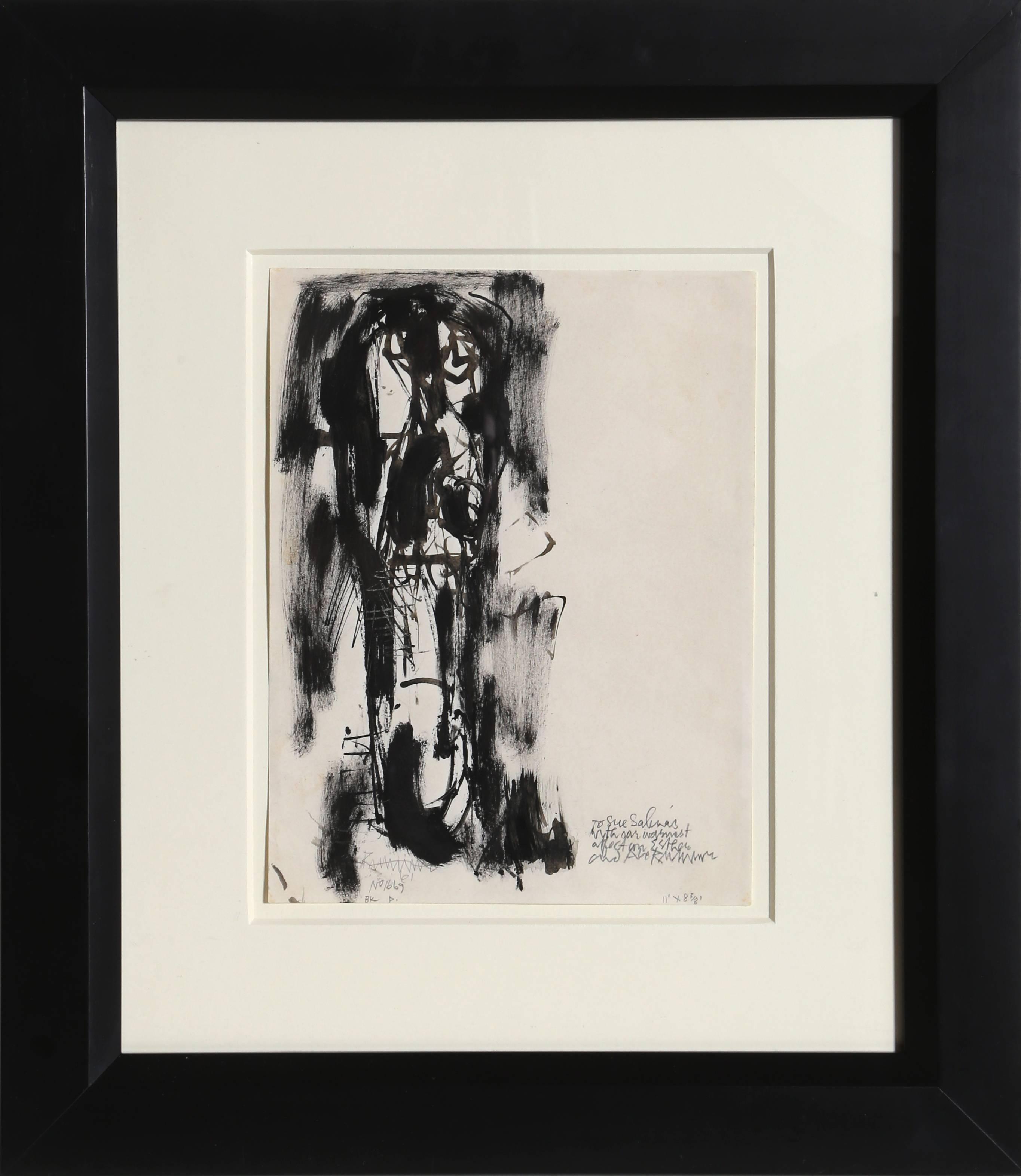 Man with Long Face, Ink and Wash on Paper by Abraham Rattner 1961