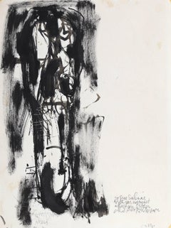 Long Face, Abstract Expressionist Ink and Wash Painting by Abraham Rattner