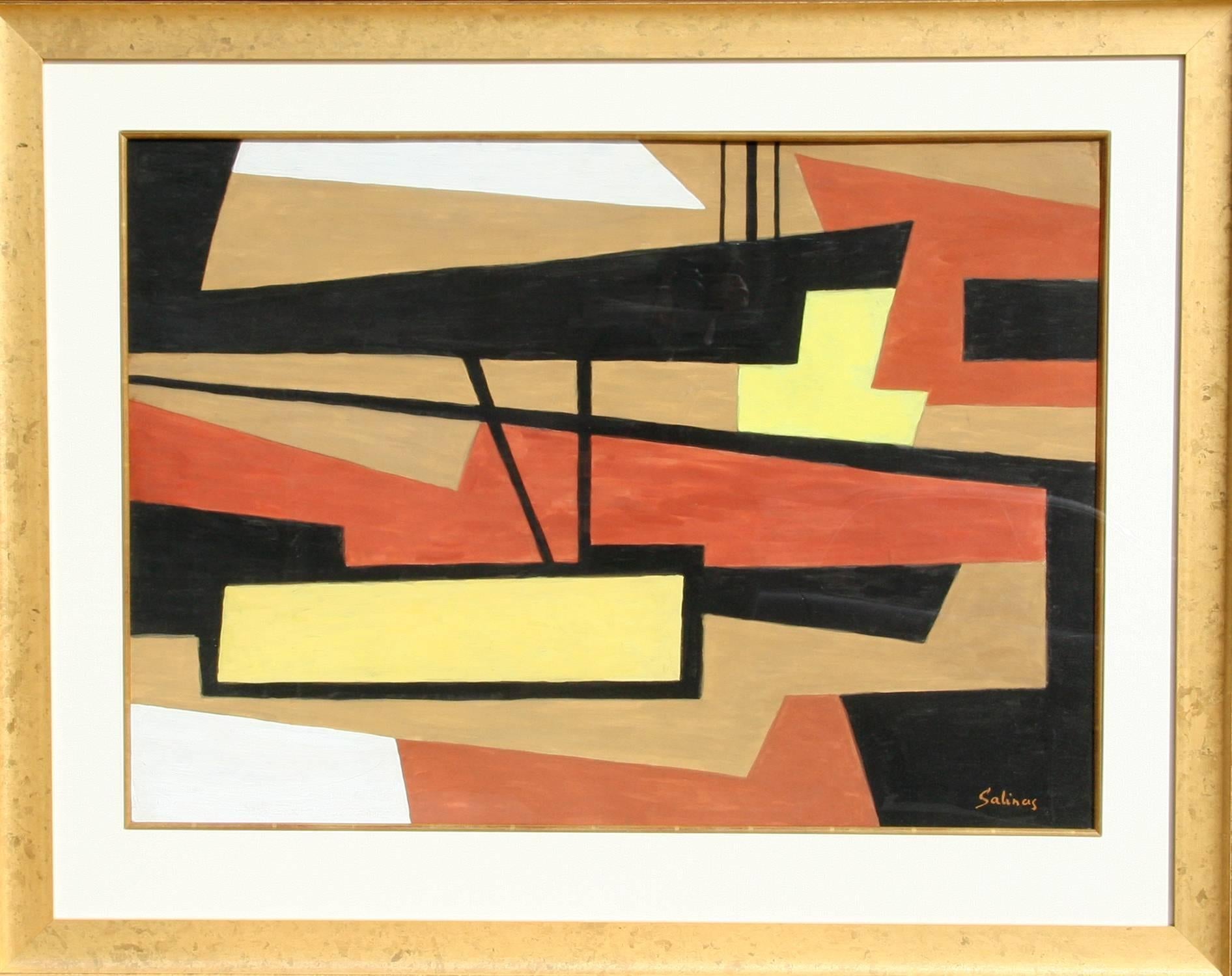 Laurent Marcel Salinas Abstract Drawing - Cubist Abstract, Gouache Painting by Marcel Salinas