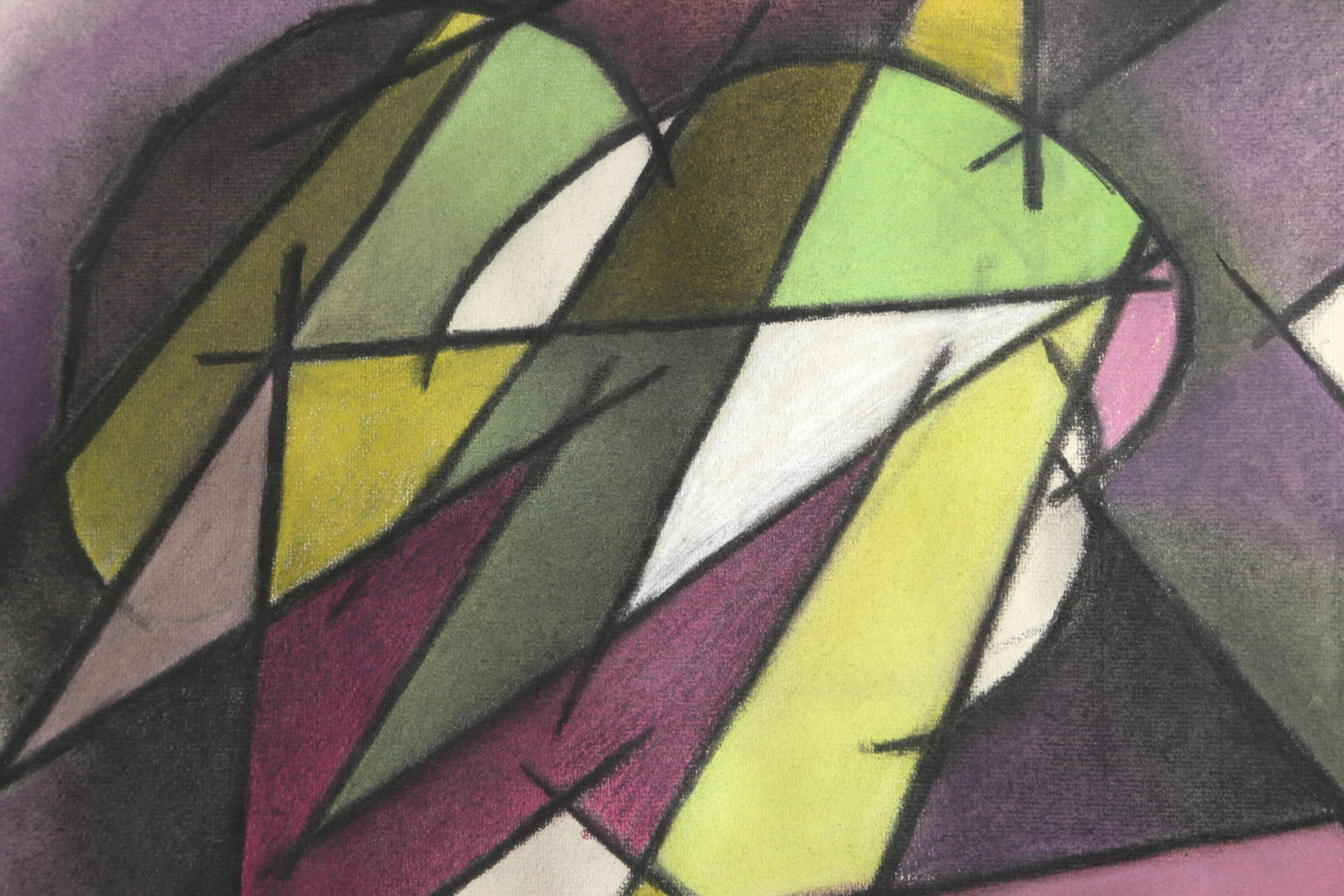Kubistisches Stillleben mit grauer, grüner und violetter Zeichnung von Benjamin Benno, 1953 – Art von Benjamin G. Benno