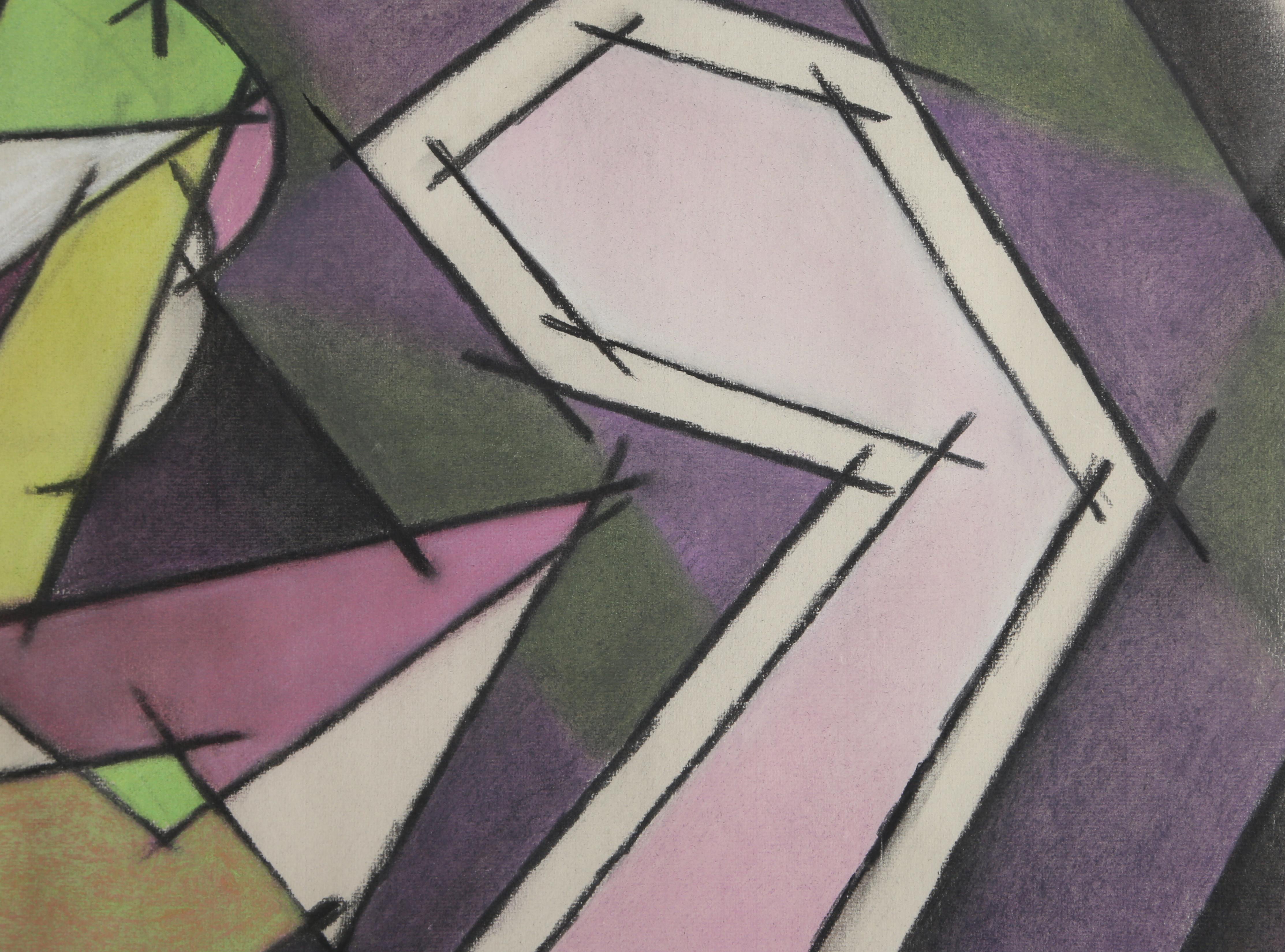 Kubistisches Stillleben mit grauer, grüner und violetter Zeichnung von Benjamin Benno, 1953 (Kubismus), Art, von Benjamin G. Benno