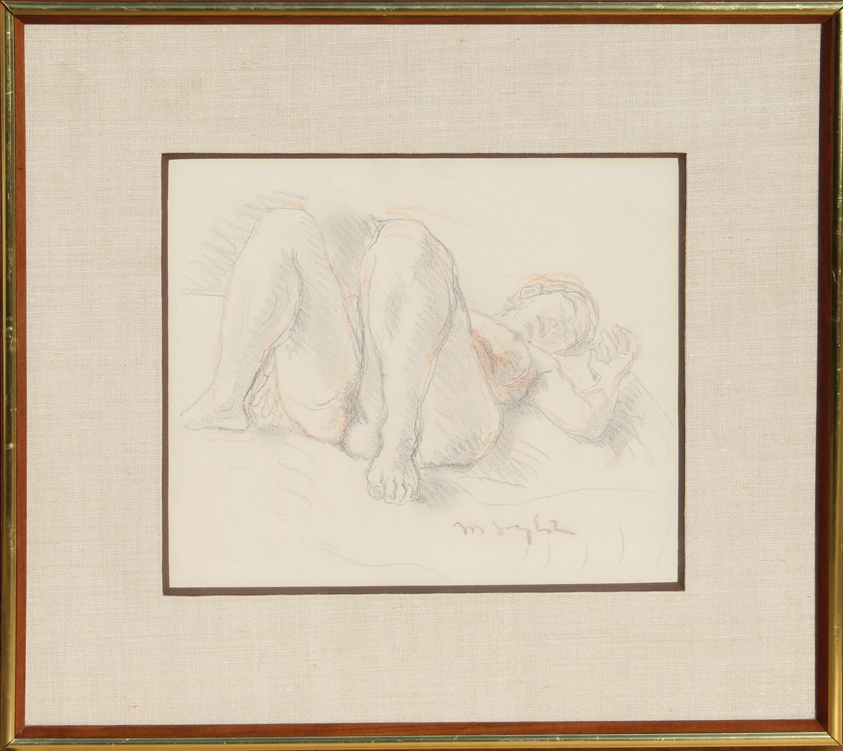 Reclining Nude, Original Drawing by Moses Soyer