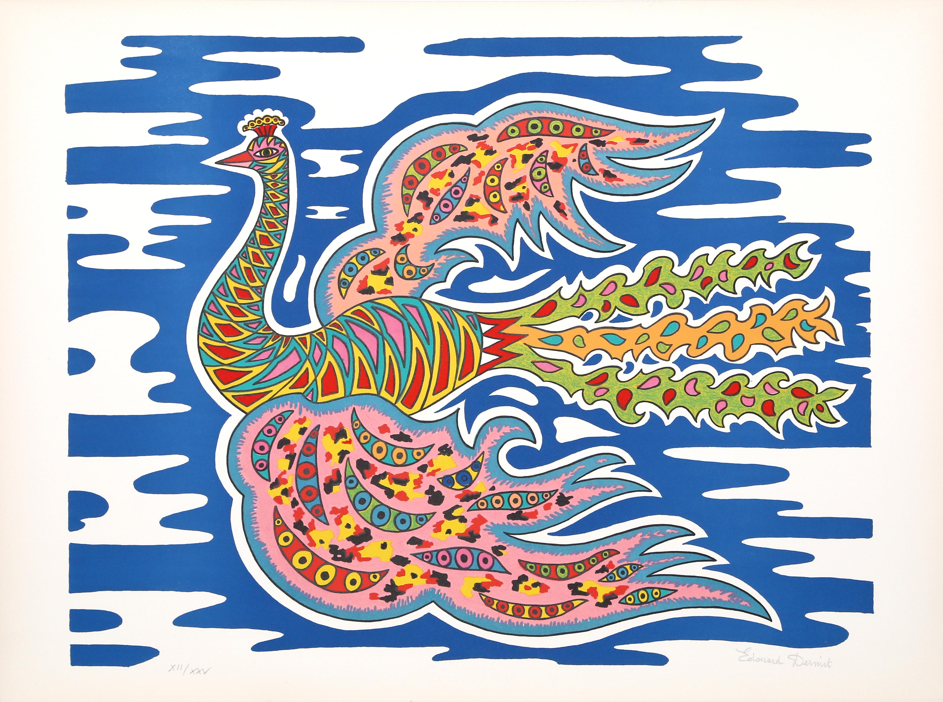 Édouard Dermit Animal Print - Flying Peacock I