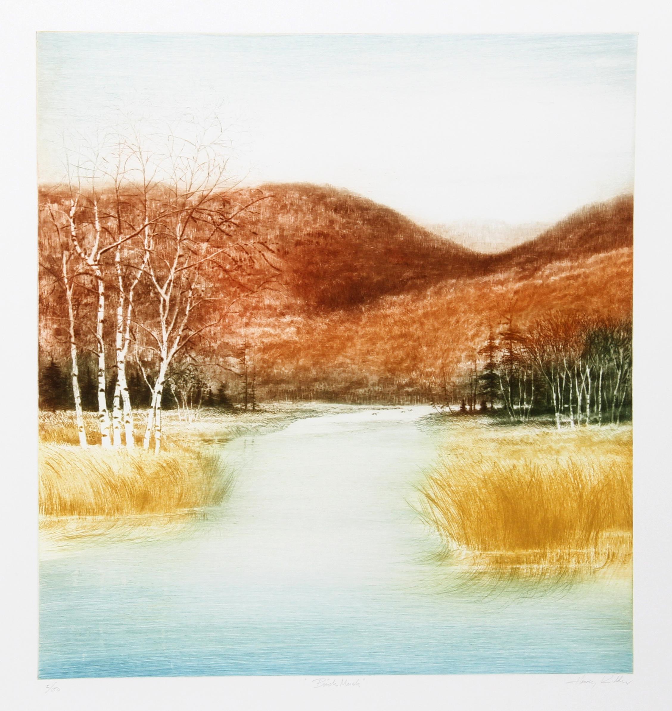 Birch Marsh
Harvey Kidder, American (1918–2001)
Date: circa 1985
Aquatint Etching, Signed and numbered in Pencil
Edition of 150
Size: 33 in. x 29.5 in. (83.82 cm x 74.93 cm)