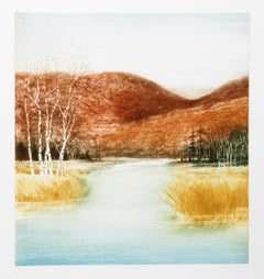 Vintage Birch Marsh, Landscape Etching by Harvey Kidder