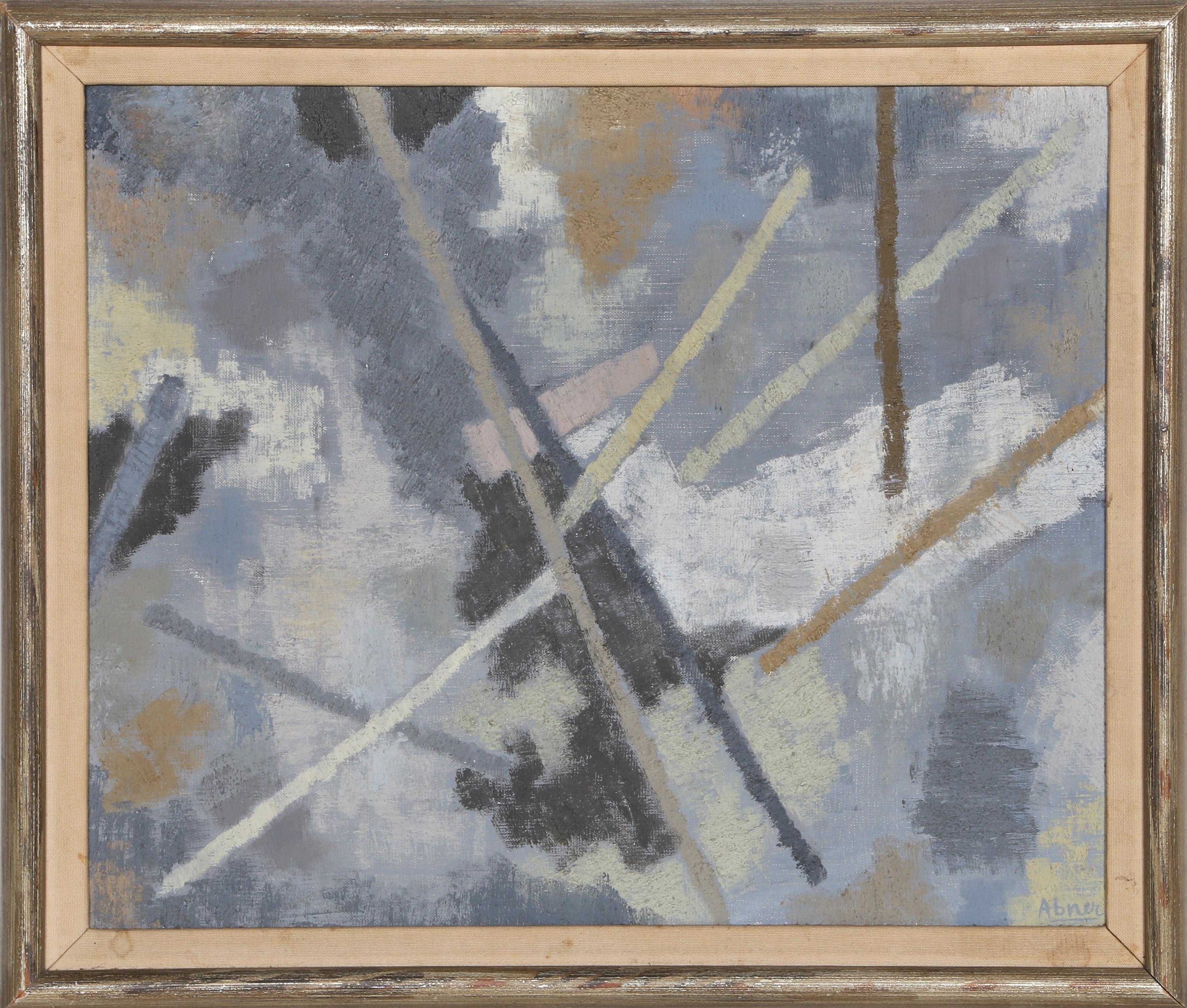 Un dipinto a olio originale dell'artista francese di origine egiziana Raymond Abner (1919 - 1999) intitolato "Espace en Gris".  Abner ha frequentato i migliori artisti di Montparnasse, a Parigi, negli anni '50 e ha studiato con Fernand Leger.  Ha