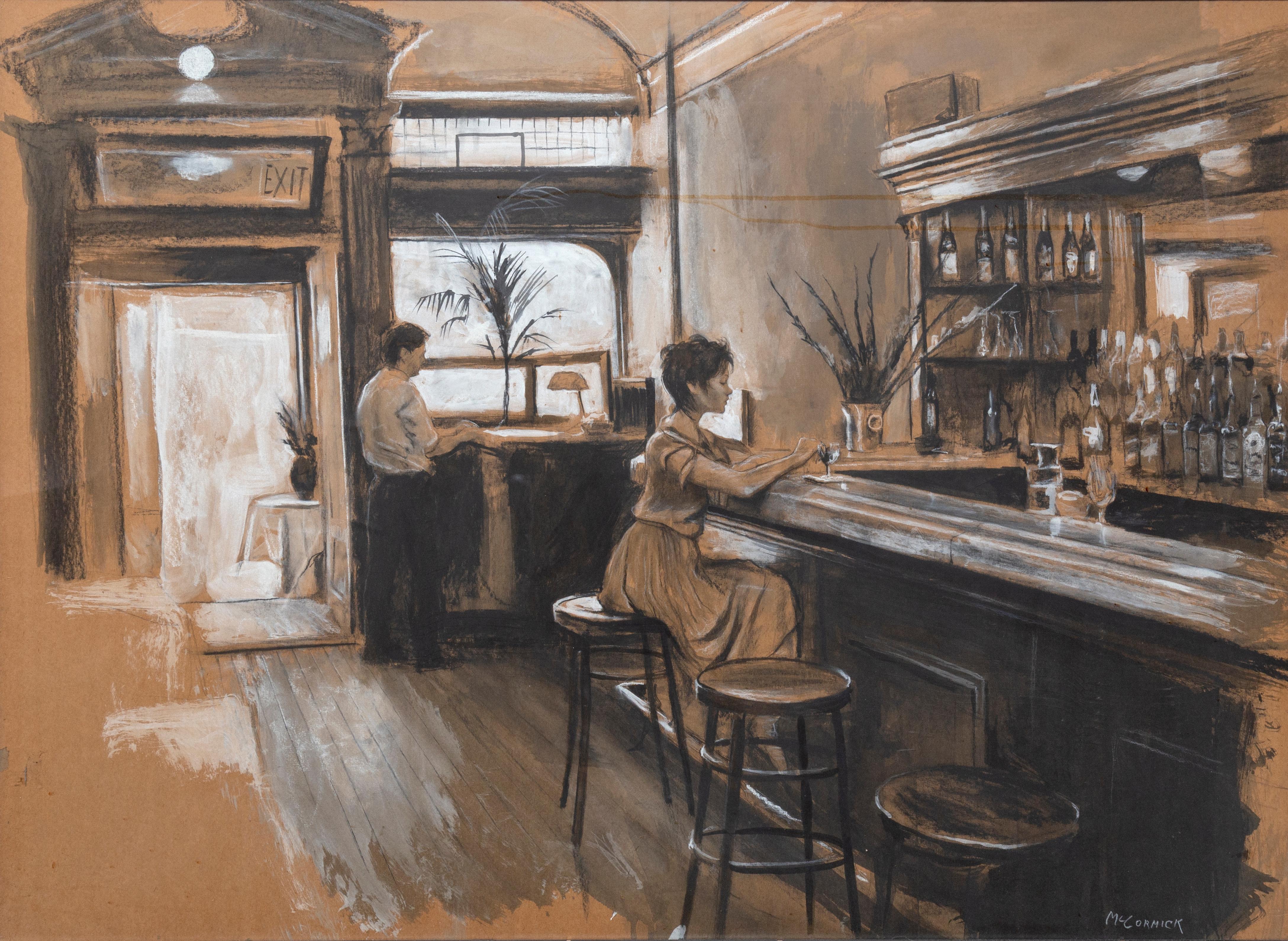 At the Bar, Restaurant Interior Painting by Harry McCormick