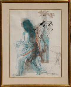 Nudo seduto, acquerello moderno con pastello di Byron Browne