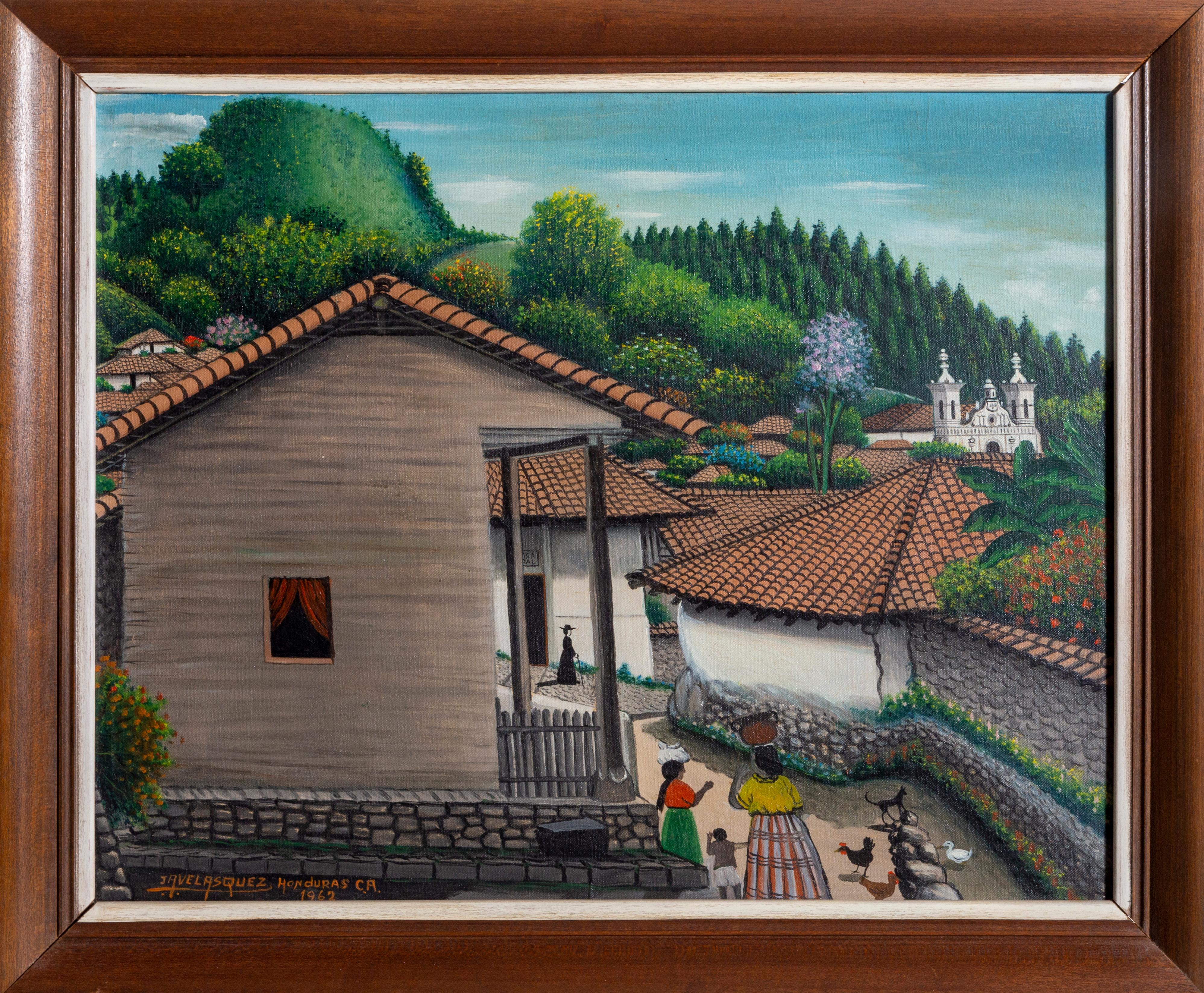 Peinture de Jose Antonio Velasquez représentant San Antonio de Oriente, Honduras, 1962