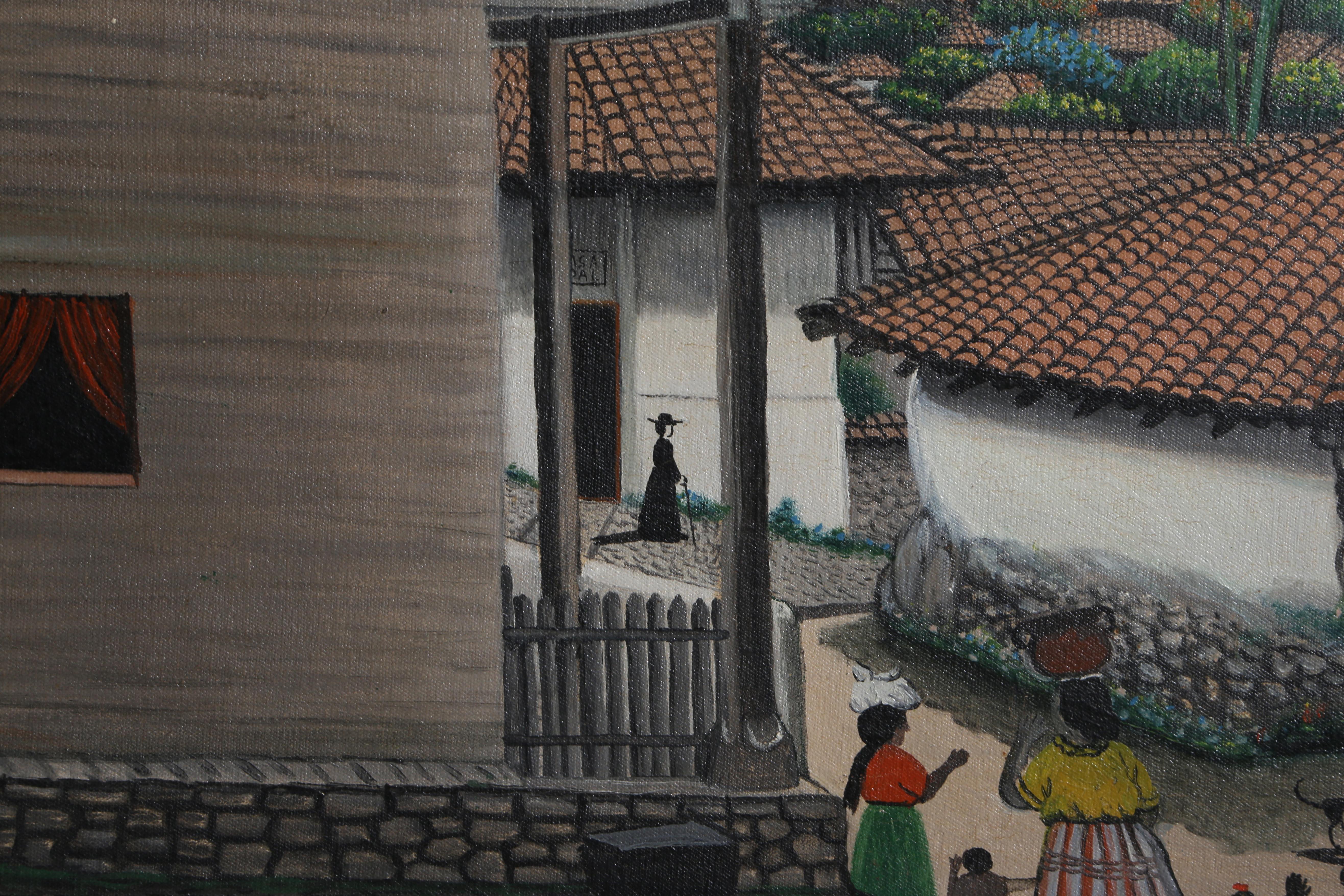 Artista: Jose Antonio Velasquez, hondureño (1906 - 1983)
Título: Vista desde la casa - San Antonio de Oriente
Año: 1962
Técnica: Óleo sobre lienzo, firmado, titulado y fechado abajo a la izquierda
Tamaño: 50,17 x 63,5 cm (19,75 x 25 pulg.)
Tamaño