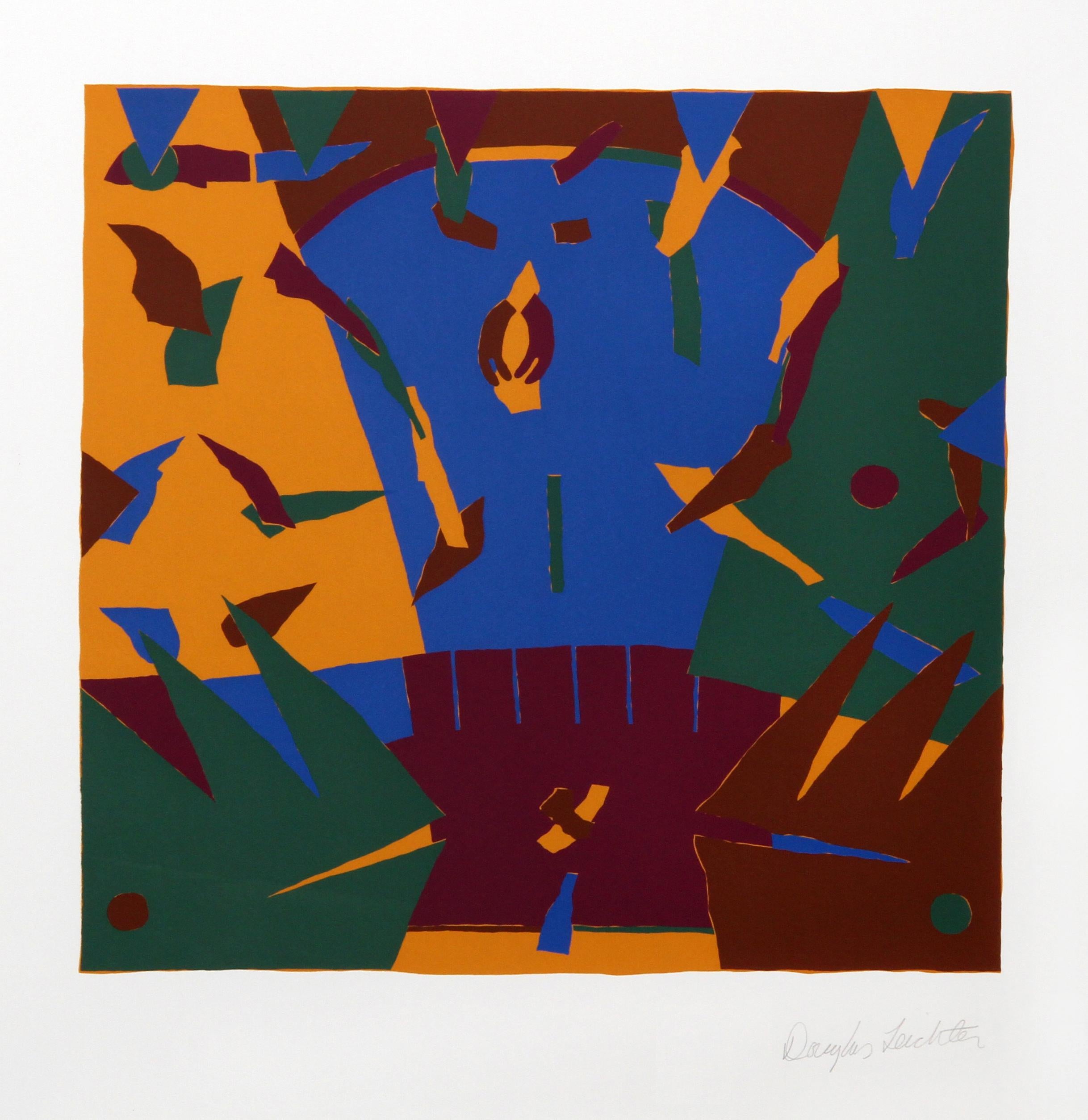 A colorful abstract silkscreen by American artist, Douglas Leichter (1946-).  The print is signed and numbered in pencil. 

Douglas Leichter, (1946)
Date: 1979
Screenprint, signed and numbered in pencil
Edition of 150, AP 30
Image Size: 16 x 17