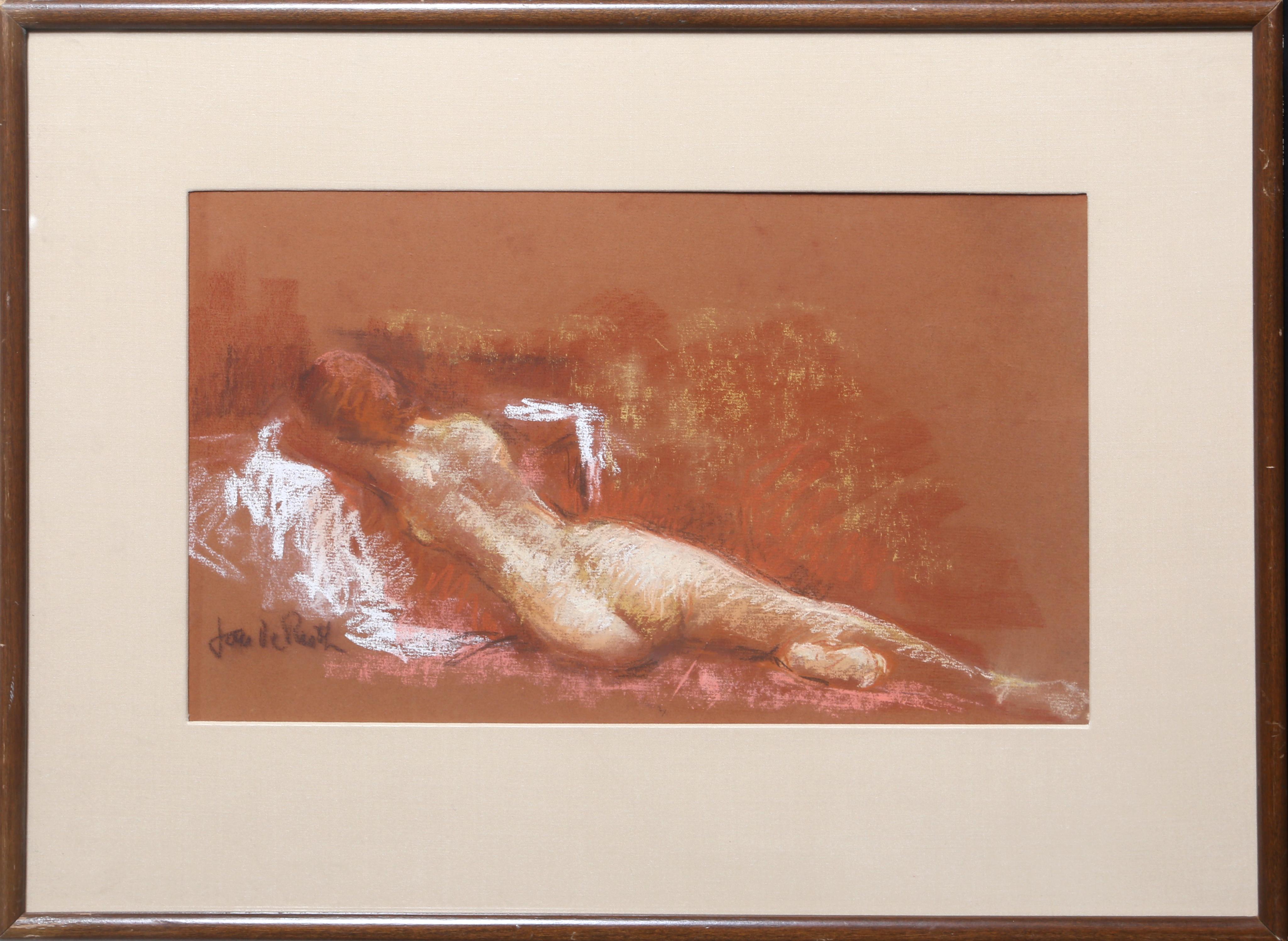 Reclining Nude, Pastel Drawing by Jan de Ruth