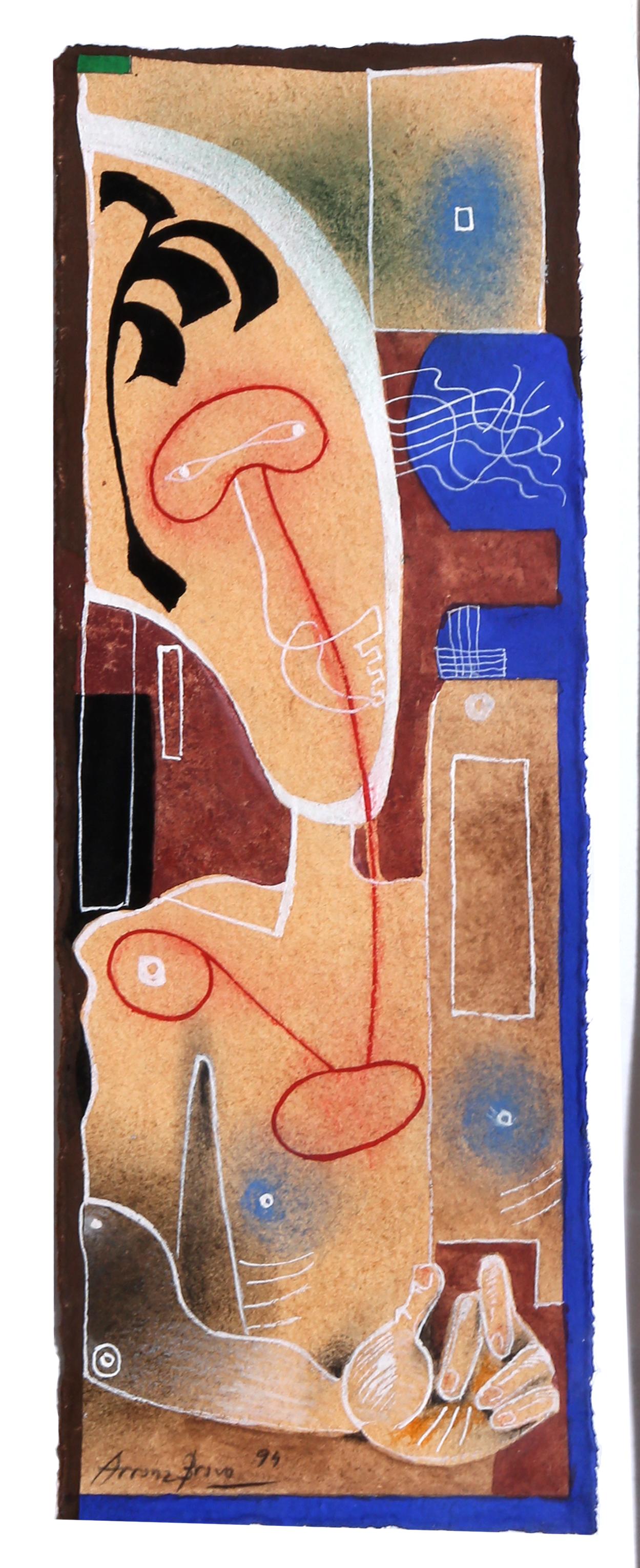 Künstler: Eduardo Arranz-Bravo, Spanier (1941 - )
Titel:	Cadaques Nr.24
Jahr:	1994
Medium:	Mischtechnik (Aquarell und Farbstift) auf Papier, signiert und datiert
Größe: 13,75 x 5 in. (34,93 x 12,7 cm)
Rahmen: 21 x 14,75 Zoll