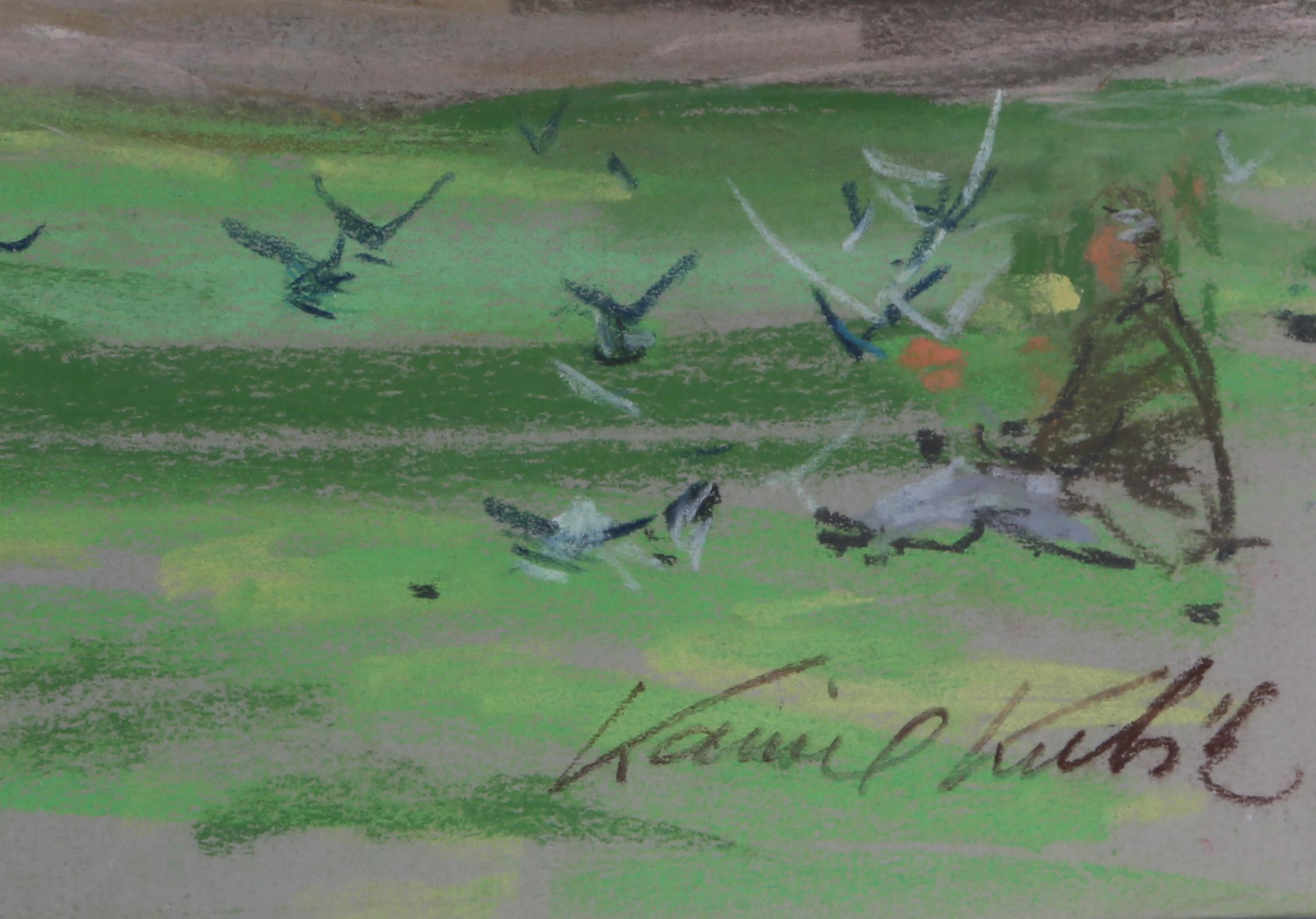Band in the Park, Londres, dessin au pastel de Kamil Kubik en vente 1