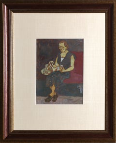 Woman Reading the Newspaper on Subway, Gouache-Gemälde von Joseph Solman