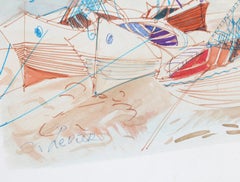 Segelboote an der Küste, Aquarell von Charles Levier