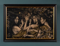 Disegno contemporaneo con foglia d'oro "Summoning Starfall" di Alessandra Maria