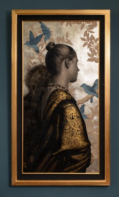 "Ivelle" Disegno contemporaneo con foglia d'oro e oro bianco di Alessandra Maria