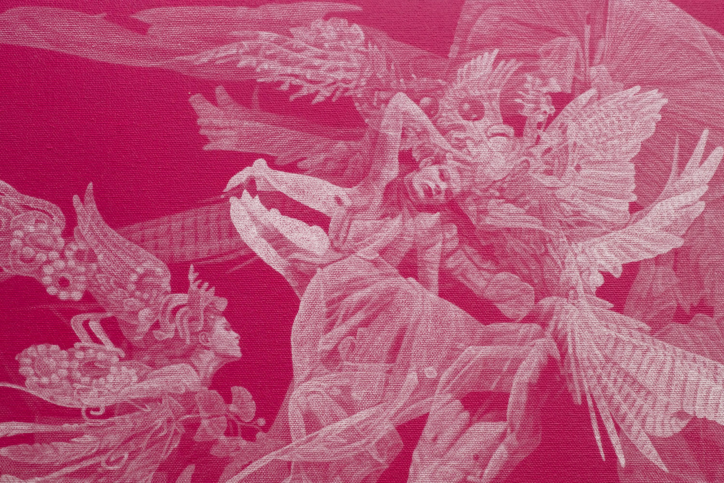 Crayon de couleur sur toile enduite d'acrylique.