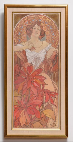 Jugendstil-Pastellzeichnung "Studie für Rubine" von Alphonse Mucha
