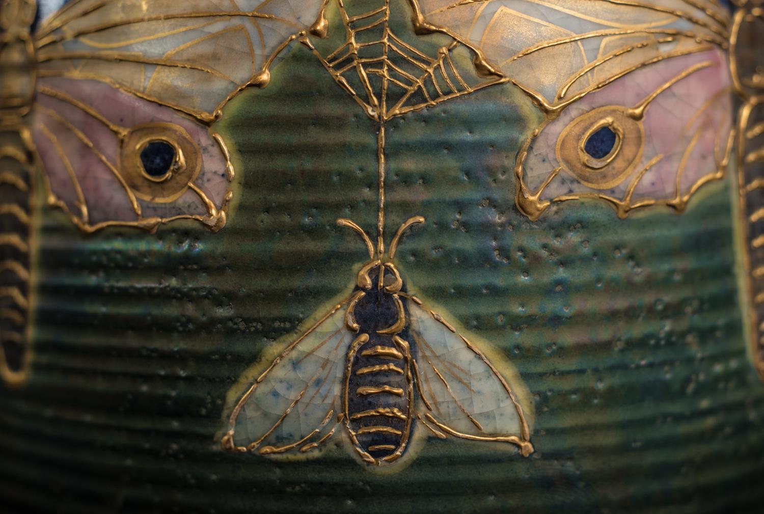 Butterflies and Bees Amphora Semiramis Vase - Art Nouveau Art by Alfred Stellmacher