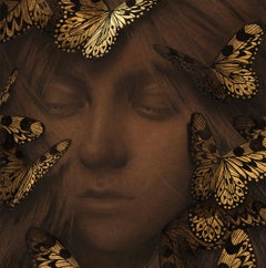 « The Contemplation », dessin contemporain à la feuille d'or