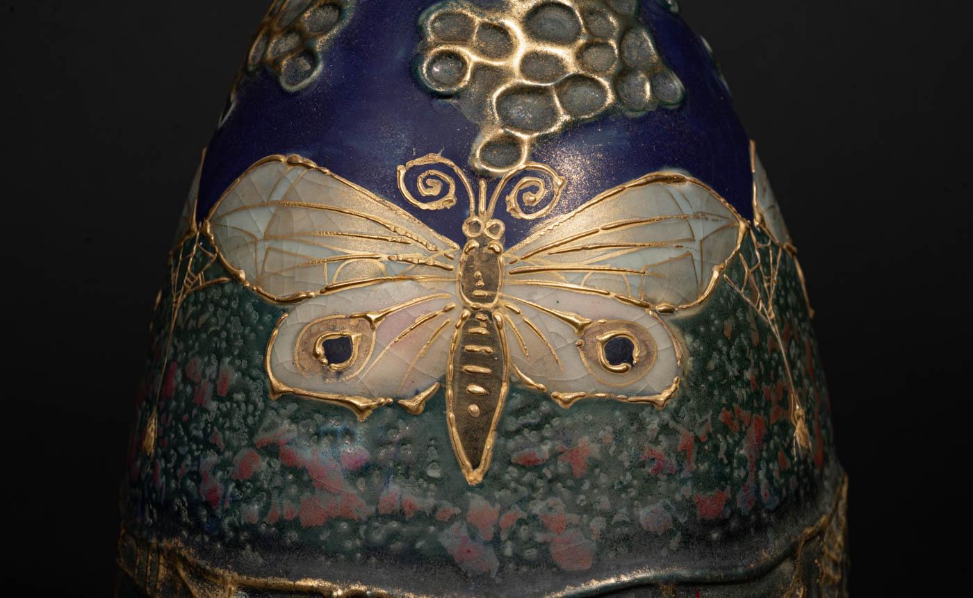 Amphora Semiramis Butterflies & Spiderwebs Vase - Art Nouveau Art by Alfred Stellmacher