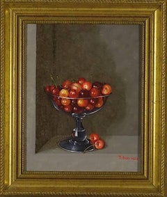 Cherries in a Glass-original realism still life oil painting-contemporary Art
