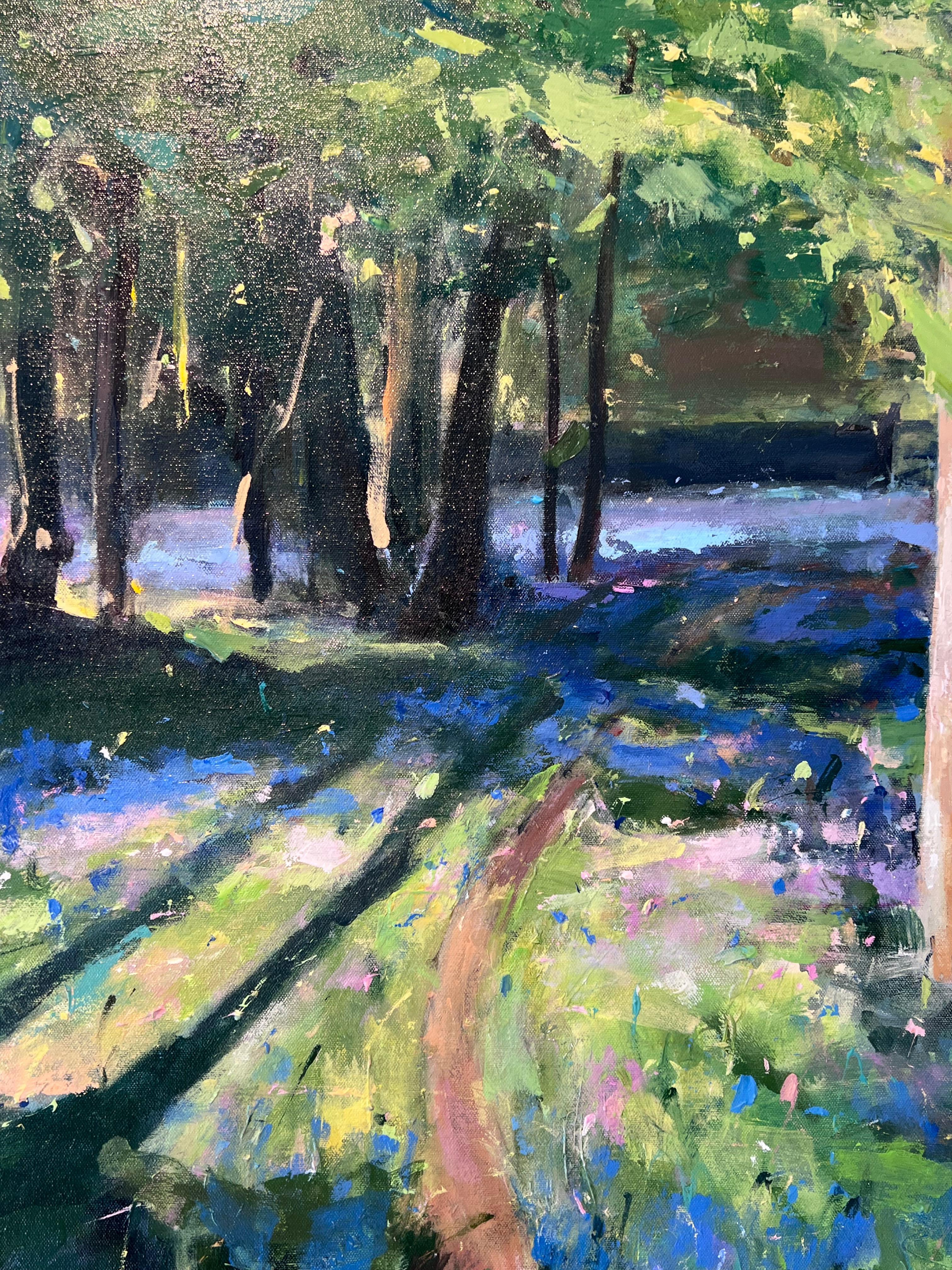 Calling Me Home - impressionnisme original - peinture de paysage floral - art moderne - Bleu Landscape Painting par Sarah Ollerenshaw