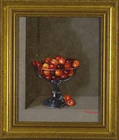 Cherries in a Glass-original still life realism oil painting-contemporary Art