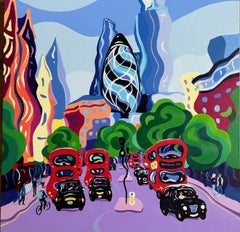 Verso la città -pittura originale surreale e realistica di paesaggi urbani- arte contemporanea